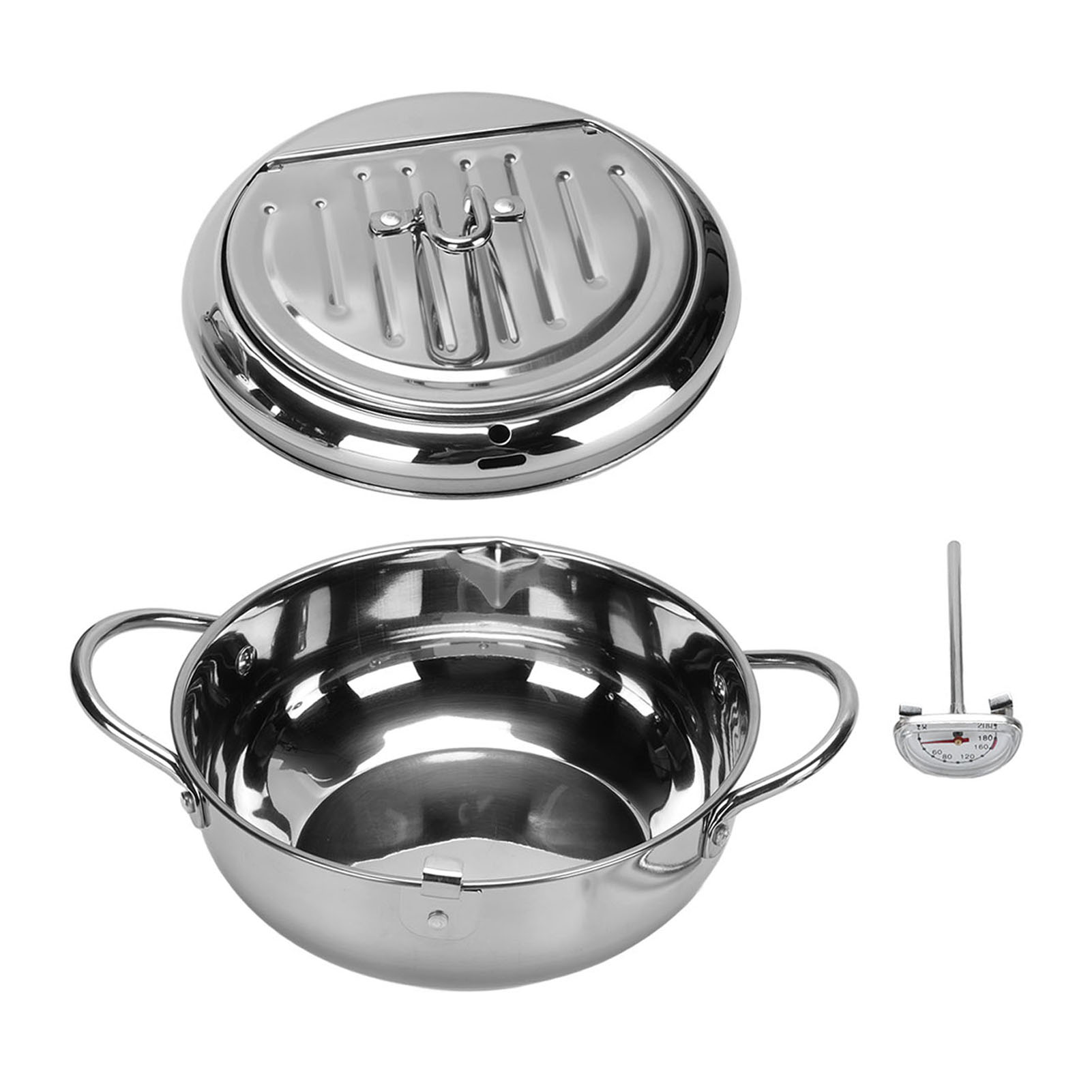 Frittiertopf Aus Edelstahl 304, Temperaturregelung, Multifunktionales, Ölsparendes Design, Verdickter Rand Mit Deckel Und Abtropffläche Für Den Küchengebrauch, 24 Cm