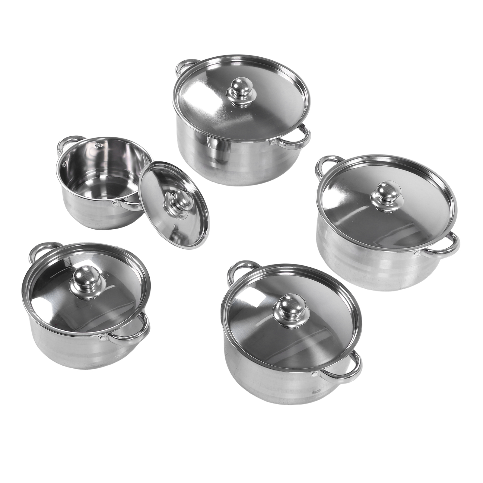 Set Aus 5 Edelstahl-kochtöpfen, Einem Suppentopf Und Einem Kochtopf Mit 2 Griffen, Geeignet Für Gas- Und Induktionsherde.