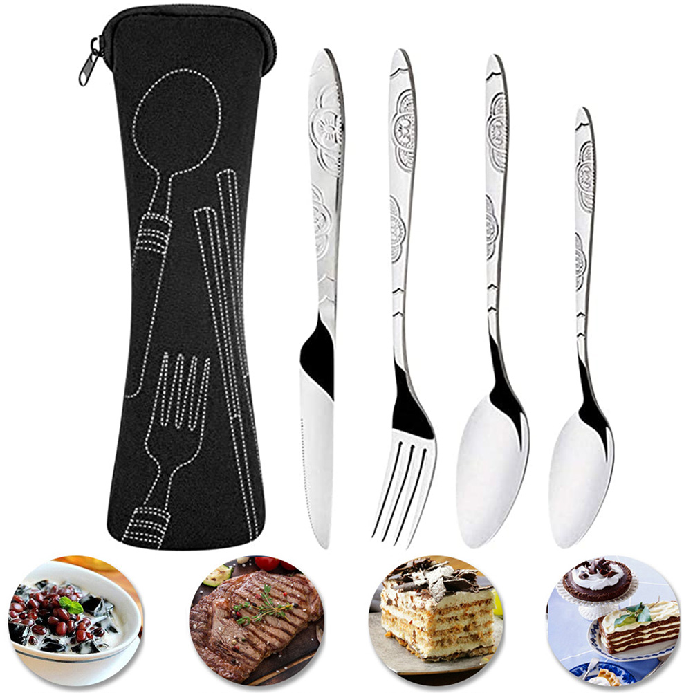 4-teiliges Edelstahl-besteckset (messer, Gabel Und Löffel) Mit Geformter Oberfläche, Tragbar, Leicht Und Langlebig.