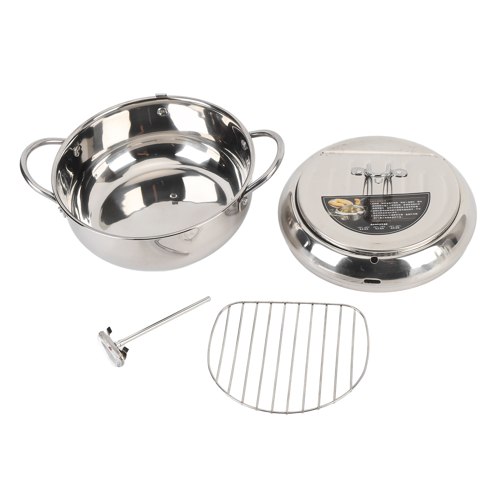 Frittiertopf Aus Edelstahl Mit Thermometerdeckel, Ölablassvorrichtung, Multifunktionale Fritteuse Für Kartoffeln Und Hähnchen, 20 Cm