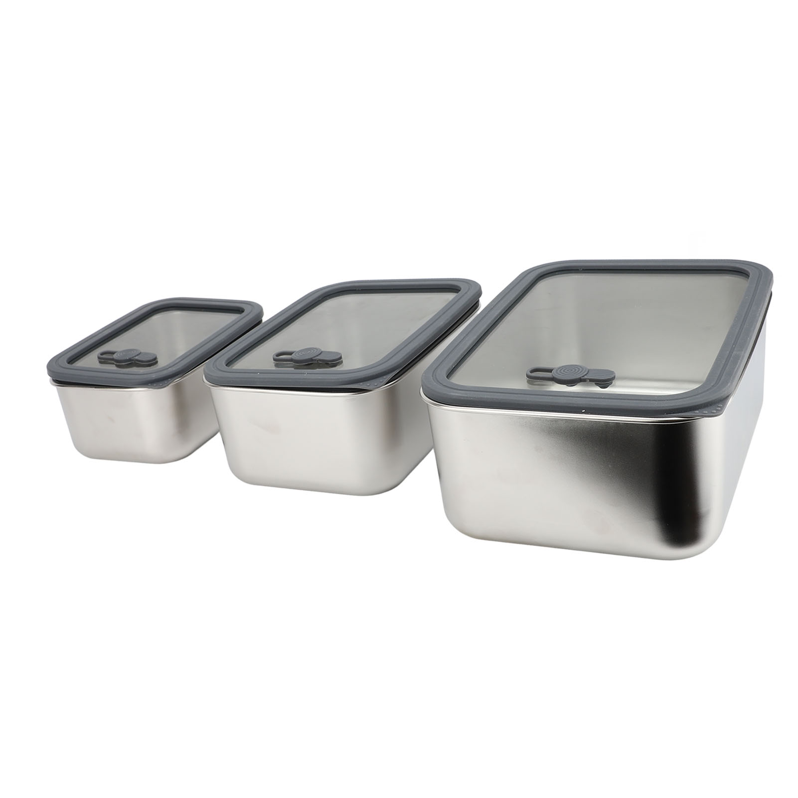 3-teiliges Set Mit Aufbewahrungsbehältern Für Lebensmittel, Lunchbox Aus Edelstahl 304 Mit Luftdichtem Glasdeckel Für Die Küche