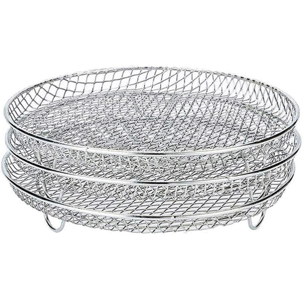 Set Mit 3 Stapelbaren Dörrrosten Für Heißluftfritteusen Mit Einem Fassungsvermögen Von 4,2 Bis 5,8 Litern. Gestell Aus Edelstahl.
