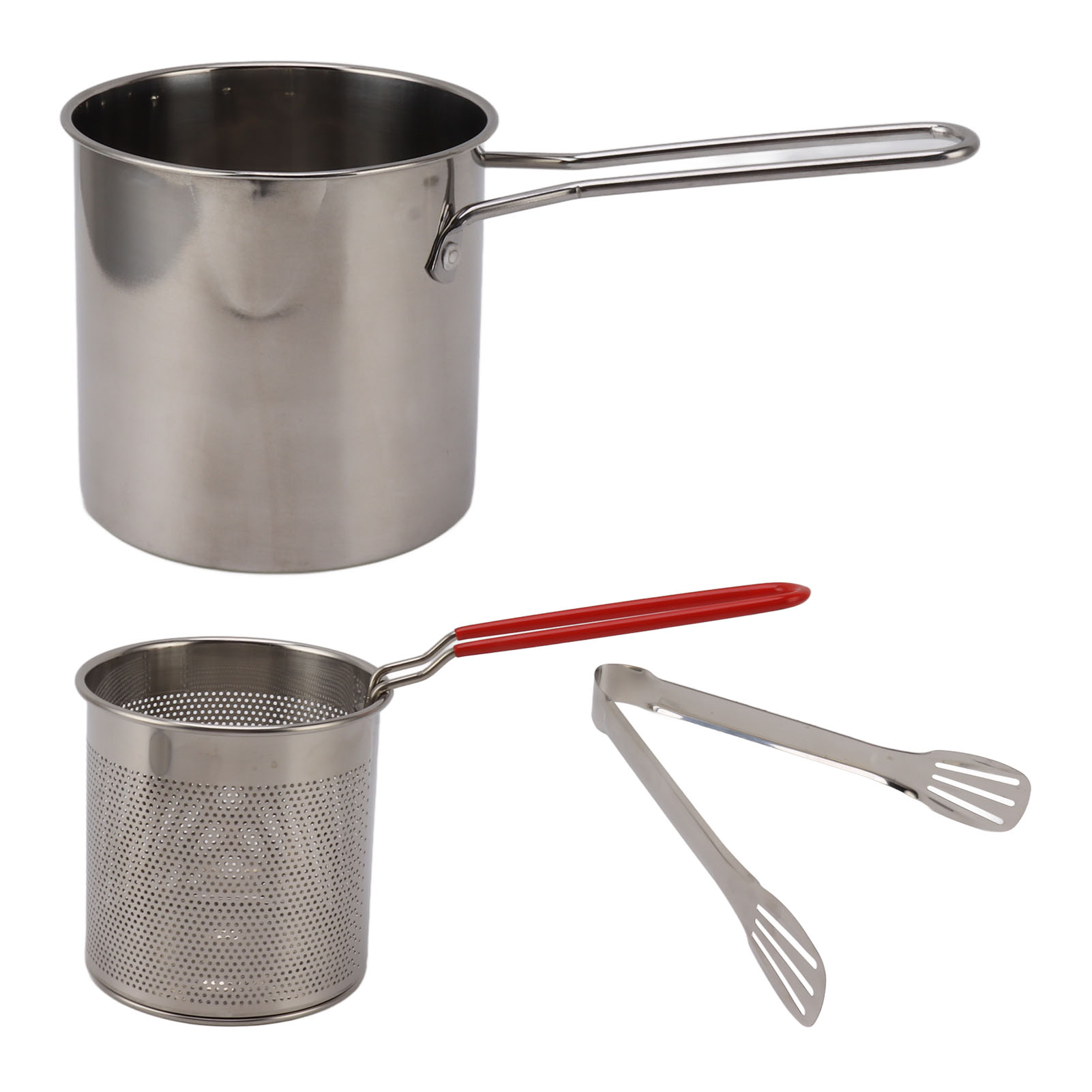 Hochtemperaturbeständige Edelstahl-bratpfanne, Ölsparend, Tragbar, Mini, Metall Mit Langem Griff, 3-teiliges Set Mit Clip.