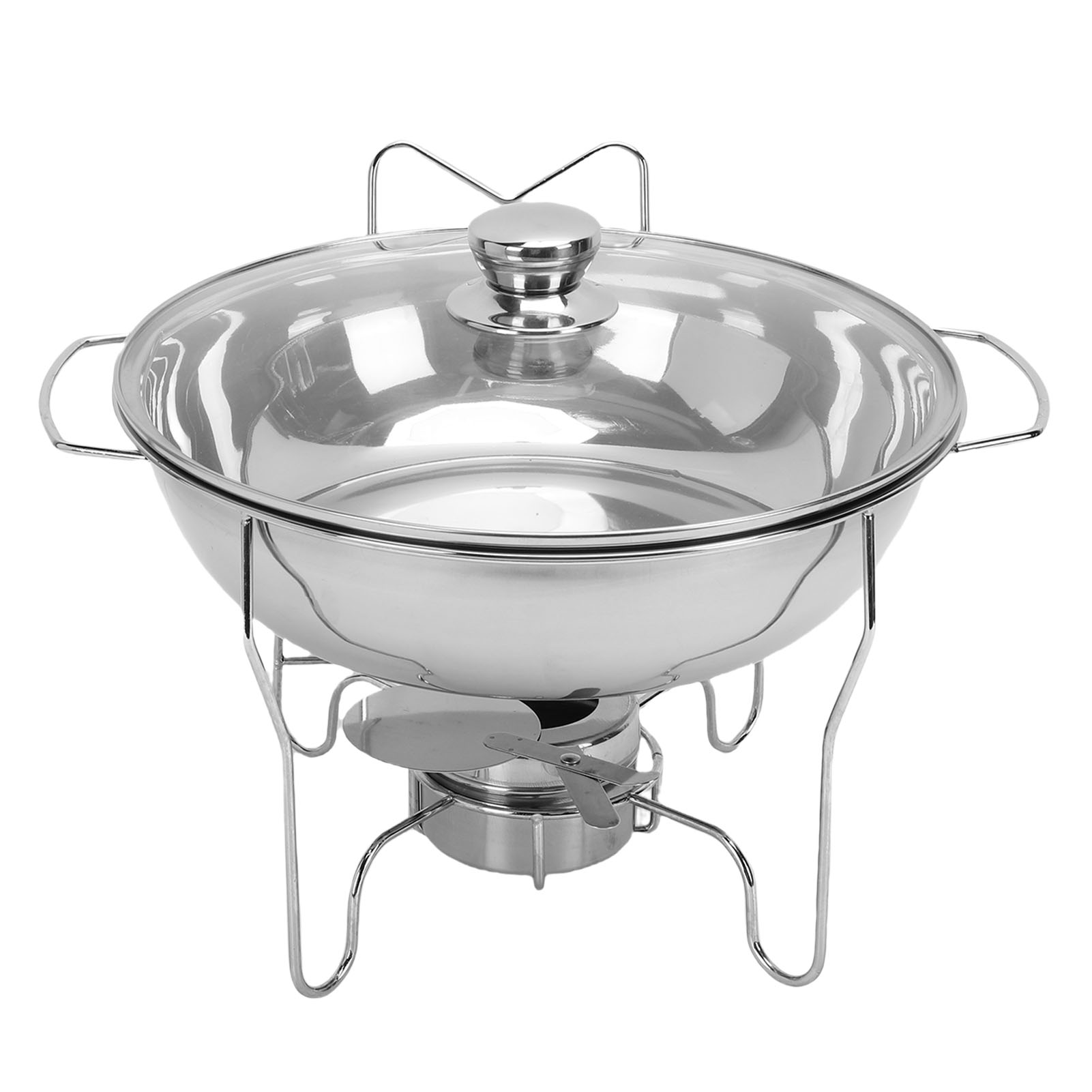 Runde Buffet-speisenwärmer Aus Edelstahl Mit Glasdeckel Und 3,5-liter-brennstofftank.