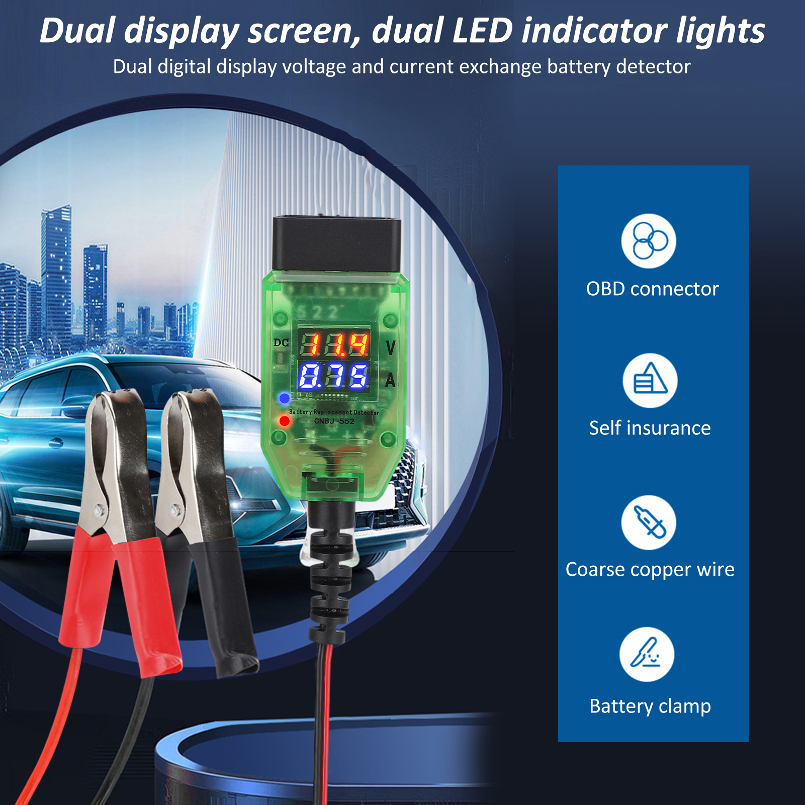 Digitaler Kfz-batterietester Mit Zwei Spannungen, Obd-anschluss, Led-anzeige, Hohe Isolation, Ecu-datenschutz, Ersatz Für 12-v-autobatterien.