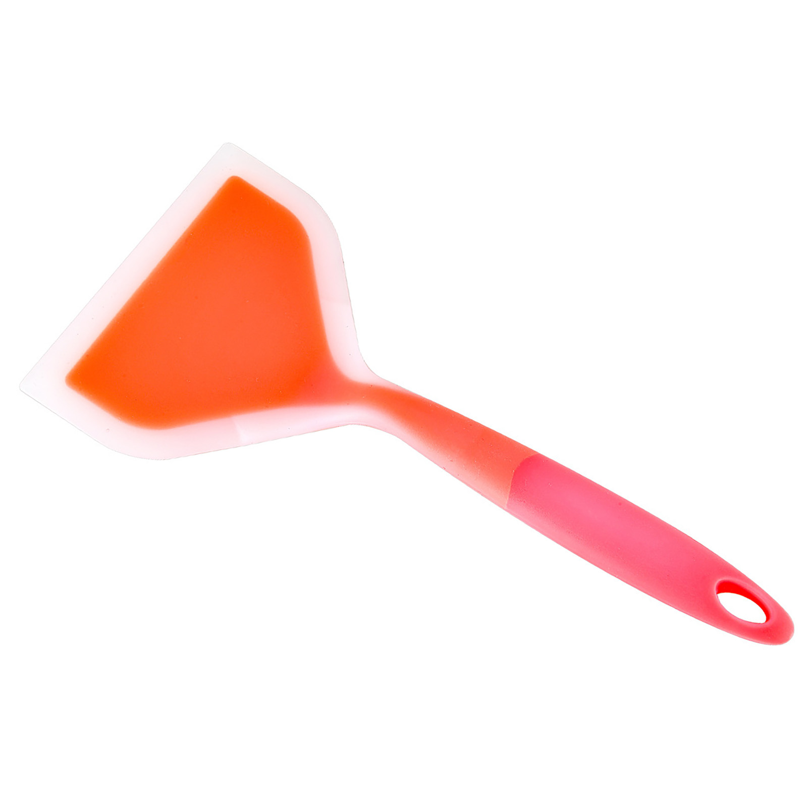 Flexibler Silikonspatel Mit Breiter, Flacher Basis Zum Wenden Von Pfannkuchen, In Durchscheinender Orangefarbener Farbe.