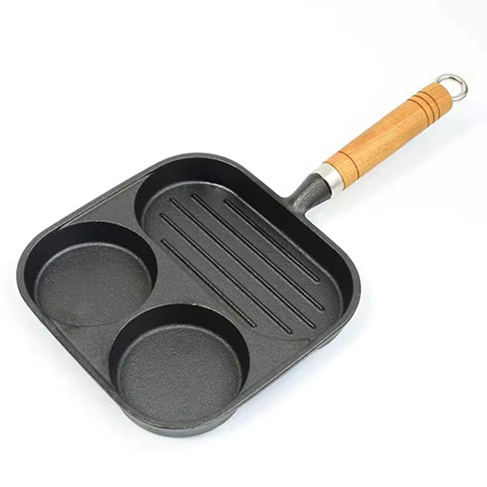 Quadratische Grillpfanne Mit Antihaftbeschichtung, 3-teilig, Vielseitig Einsetzbar, Zum Frühstück, Zum Braten Von Spiegeleiern, Für Den Herd, Aus Gusseisen