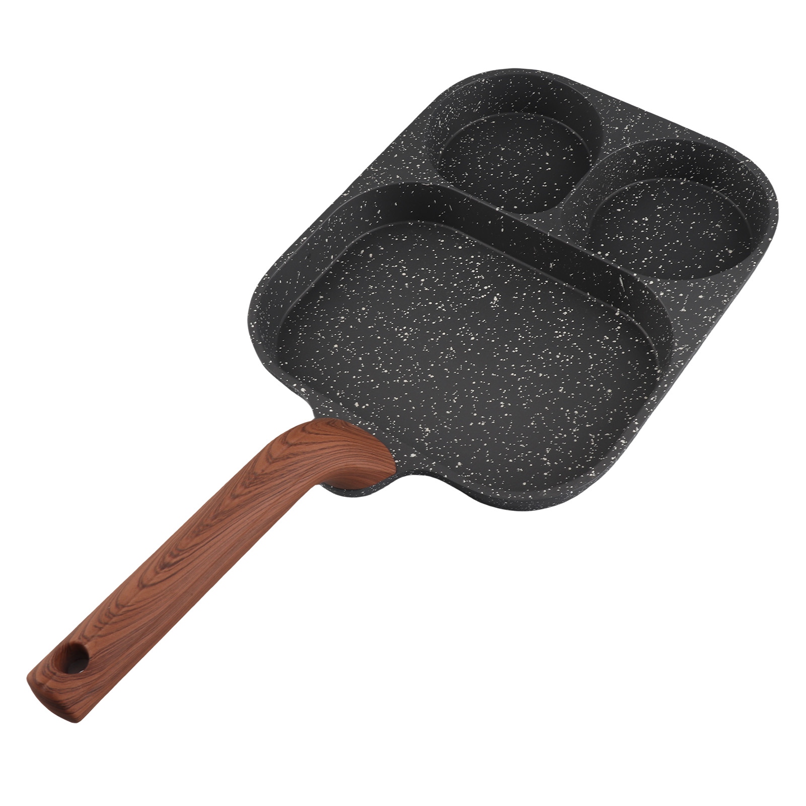 Antihaftbeschichtete Eierpfanne Mit 3 Fächern Und Flachem Boden, Zur Zubereitung Von Frühstück, Mit Hitzebeständigem Griff, Ideal Für Steaks Und Omeletts, Schwarz.
