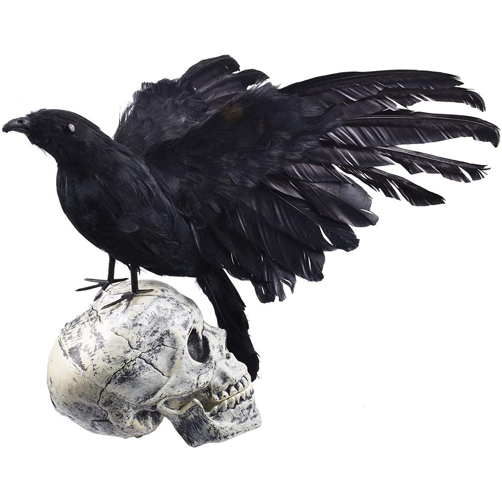 Schwarze Krähendekoration Für Halloween, Realistische Gefiederte Krähen, Spukhausdekoration Für Partys
