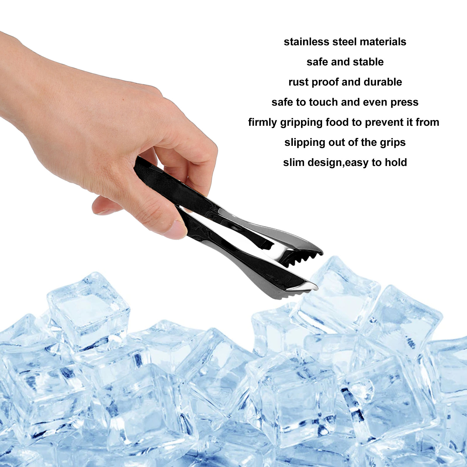 Eiszange Aus Dickem, Lebensmittelechtem Edelstahl, Rutschfest, Zuckerzange Für Zuhause, Küche Und Bar, Schwarz Verchromt