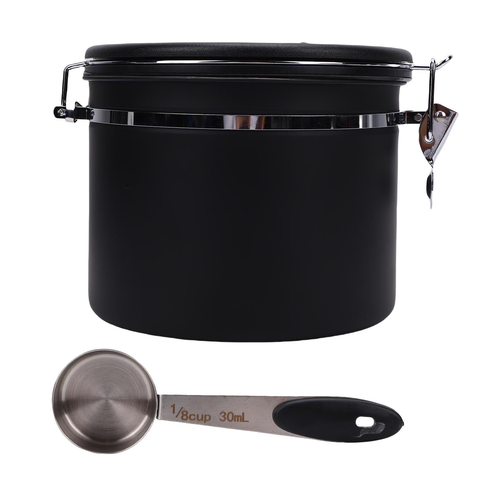 Luftdichte 2,5-liter-kaffeedose Aus Edelstahl Mit Deckel Und Datumsanzeige, Messlöffel Für Kaffeepulver, Bohnen Und Tee, Einwegventil, Schwarz
