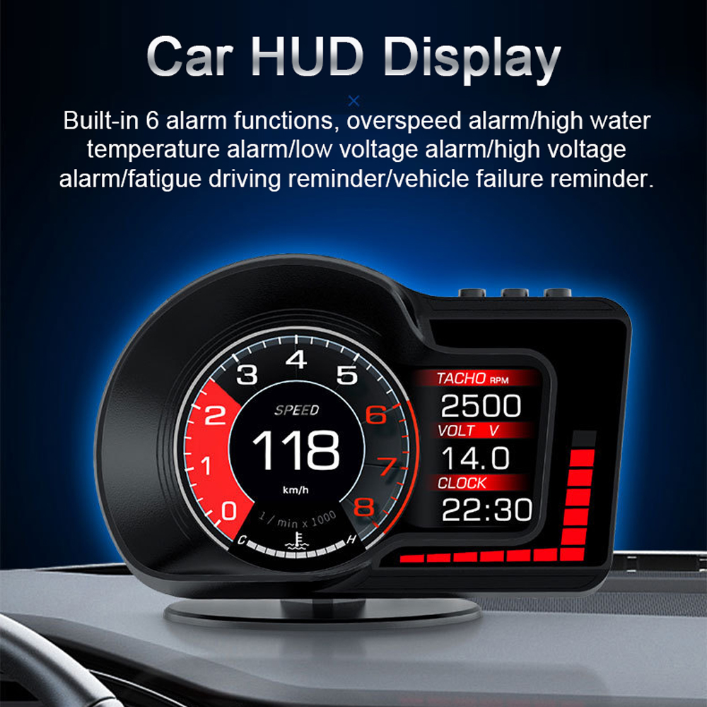 Digitaler Gps-tachometer Mit Head-up-display Für Autos, Dualsystem Mit Geschwindigkeit/uhrzeit/drehzahl/wasserkochstemperatur/höhe/usw. Geschwindigkeitsalarm, Beschleunigungstest, Bremse.
