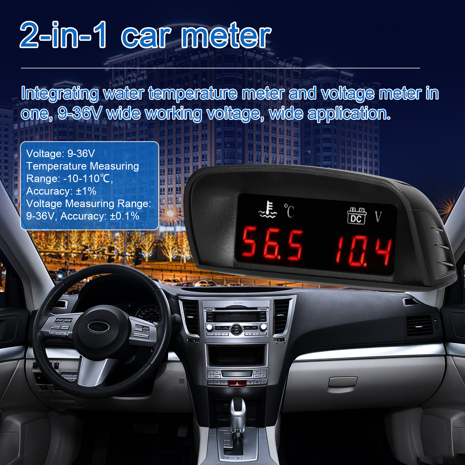 Universelles 2-in-1-digitalmessgerät Für Autos, Spannungs- Und Wassertemperatur-voltmeter Mit 1/8npt-sensor Für Lkw, Suv Und Wohnmobil.