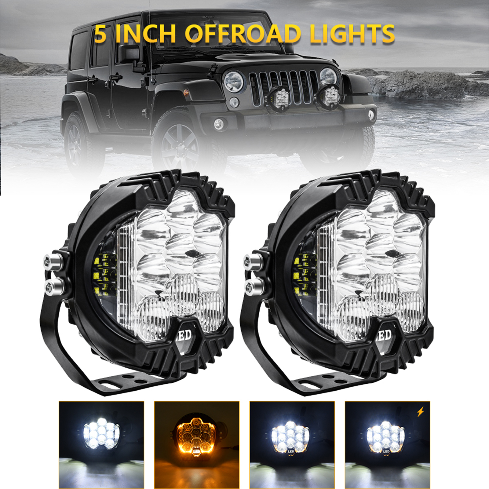 2 Stück 5-zoll-led-arbeitsscheinwerfer Mit Spot-, Flut- Und Nebelscheinwerfer-kombination Für Offroad-fahrten.