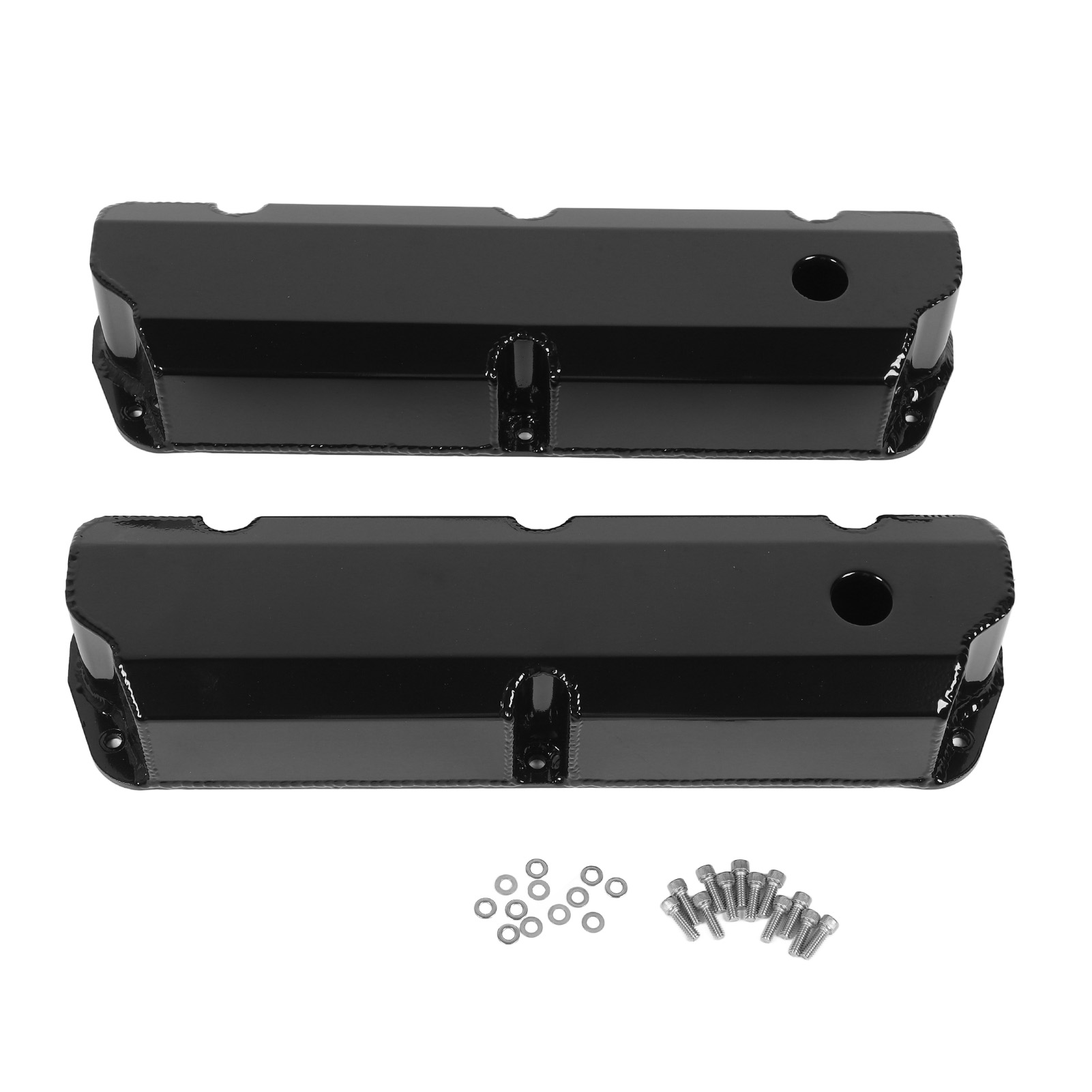 Dm 4413 Bk Hoher Ventildeckel, Kurze Aluminiumschrauben Mit Entlüftungsloch Für Small Block 289 302 351w V8 Motor 1962 – 1985 Schwarz.