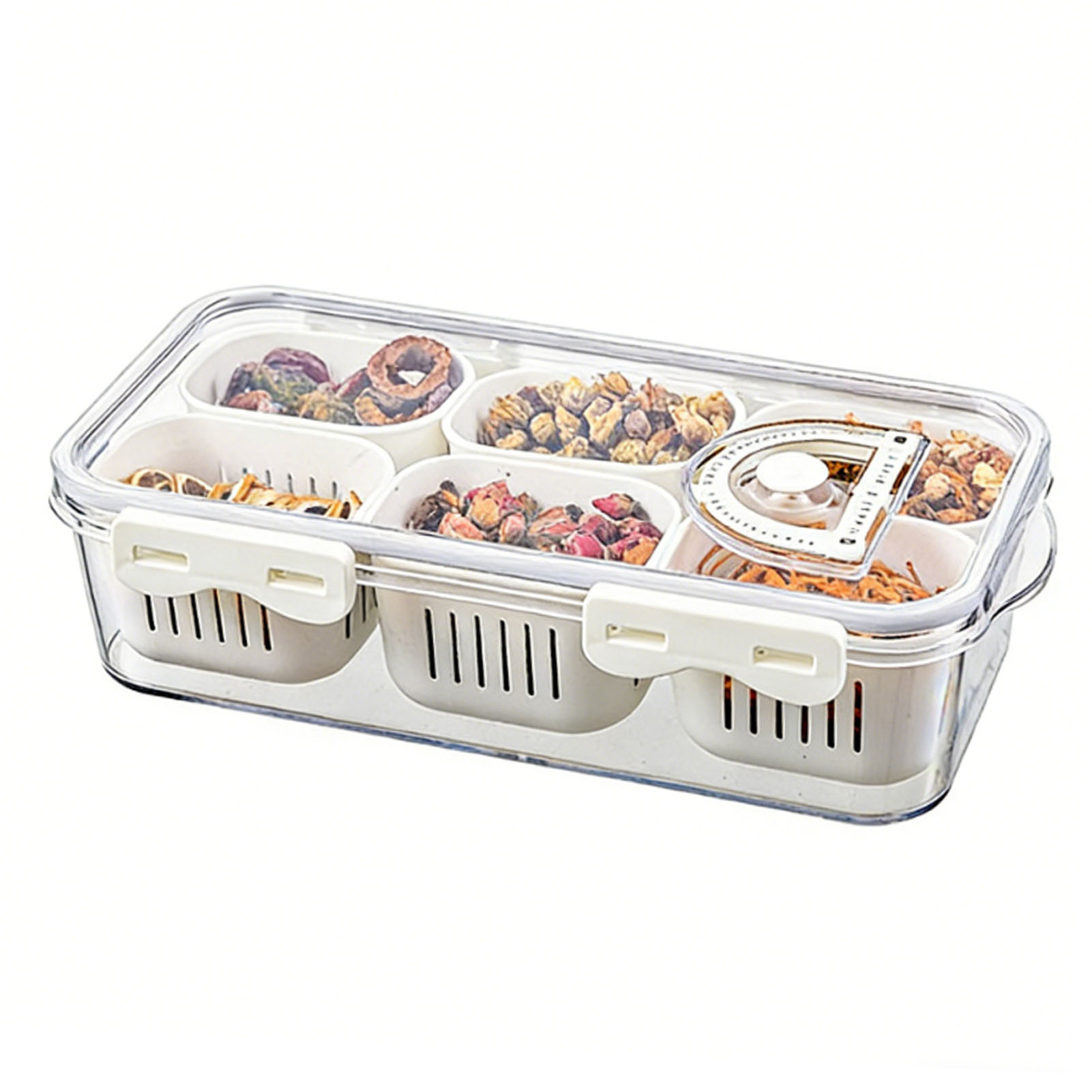 Unterteilter Kühlschrank-organizer, Luftdichter Kühlschrankbehälter Mit Deckel, Belüftungsventil, Datumsanzeige Für Obst Und Gemüse, 6 Fächer, Transparent