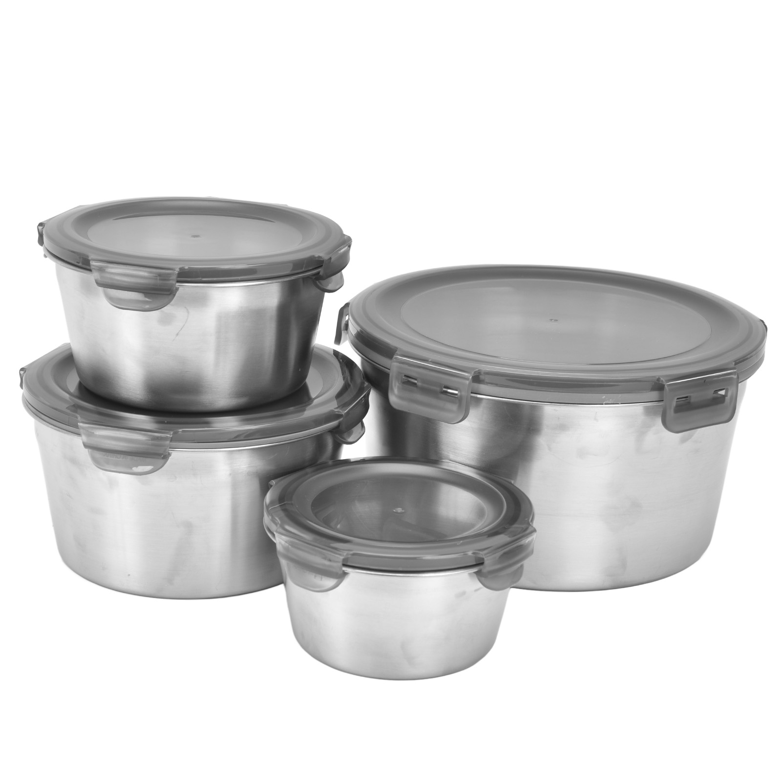 4-teiliges Edelstahl-lebensmittelbehälter-set, Lunchbox, Gemüsebehälter Mit Silikondeckel, Verschiedene Größen