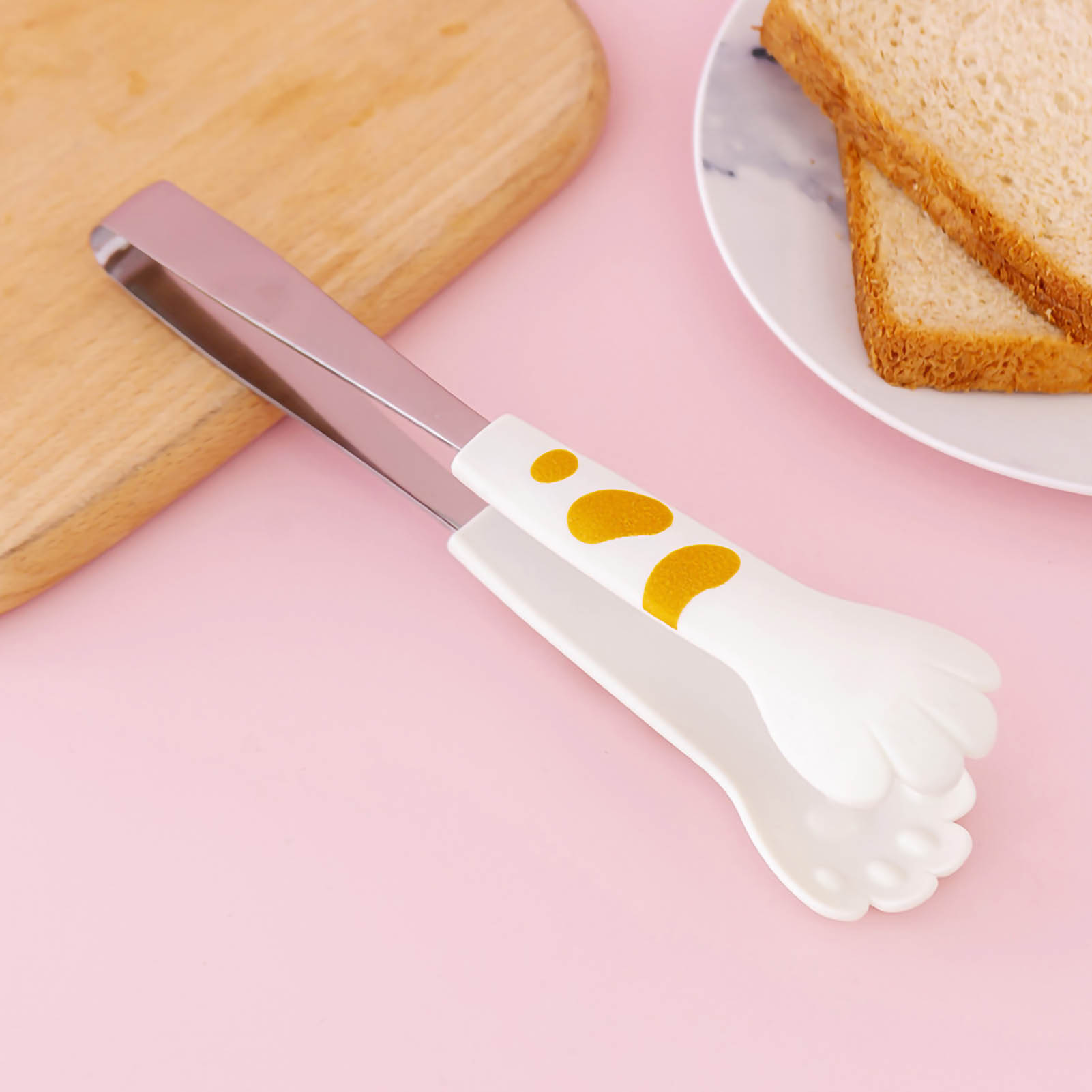 Kleine, Weiße Küchenzange Aus Edelstahl In Form Einer Katzenpfote, Ideal Für Salate Und Grillgerichte.