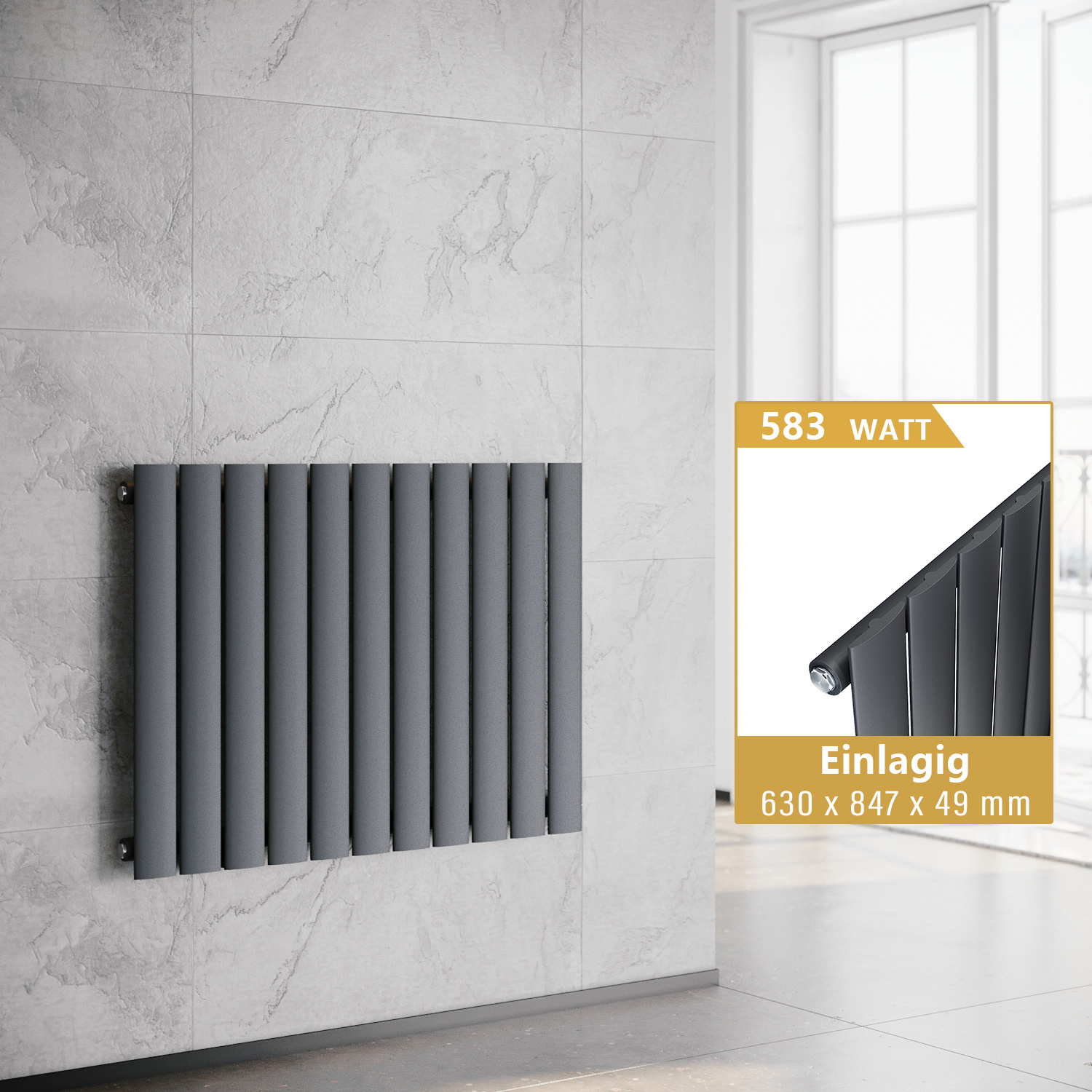 Heizkörper Anthrazit Horizontal Flachheizkörper 630x847mm Einlagig - Elegant
