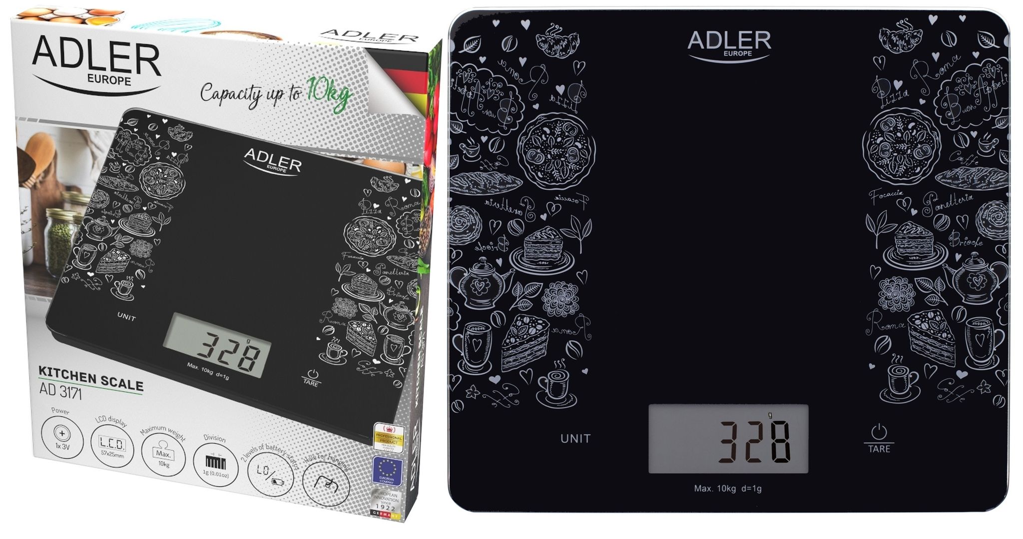 Elektronische Küchenwaage Bis 10 Kg, Genauigkeit 1 G Adler Ad3171