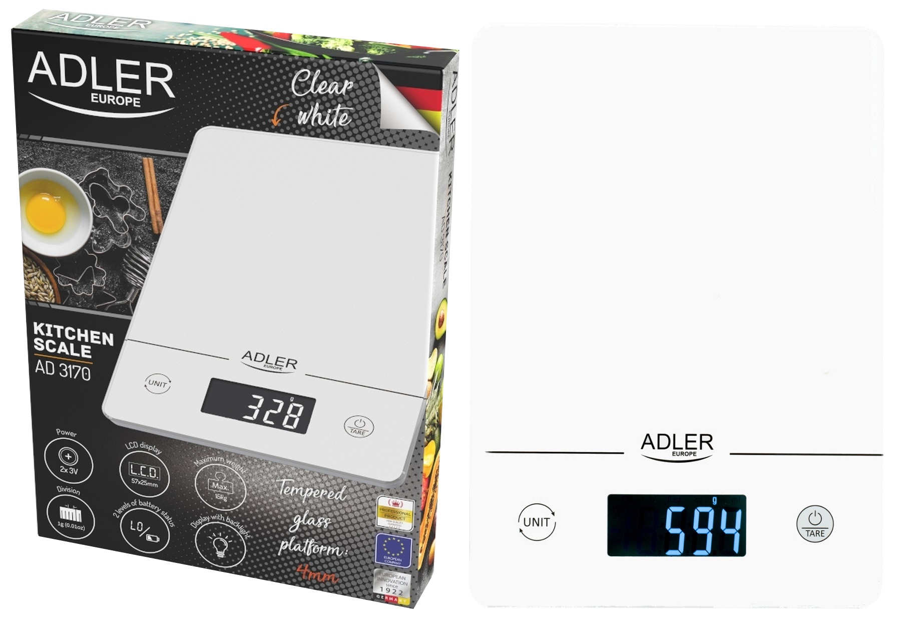 Adler Küchenwaage Ad 3170 Maximale Tragkraft 15 Kg Teilung 1 G Display: Lcd Weiß