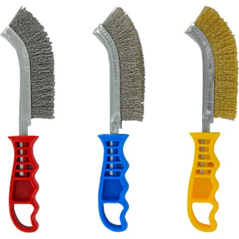 Set Mit 3 Handbürsten – Metallbürsten Aus Stahl, Messingbeschichtetem Stahl Und Edelstahl – Ergonomische Griffe