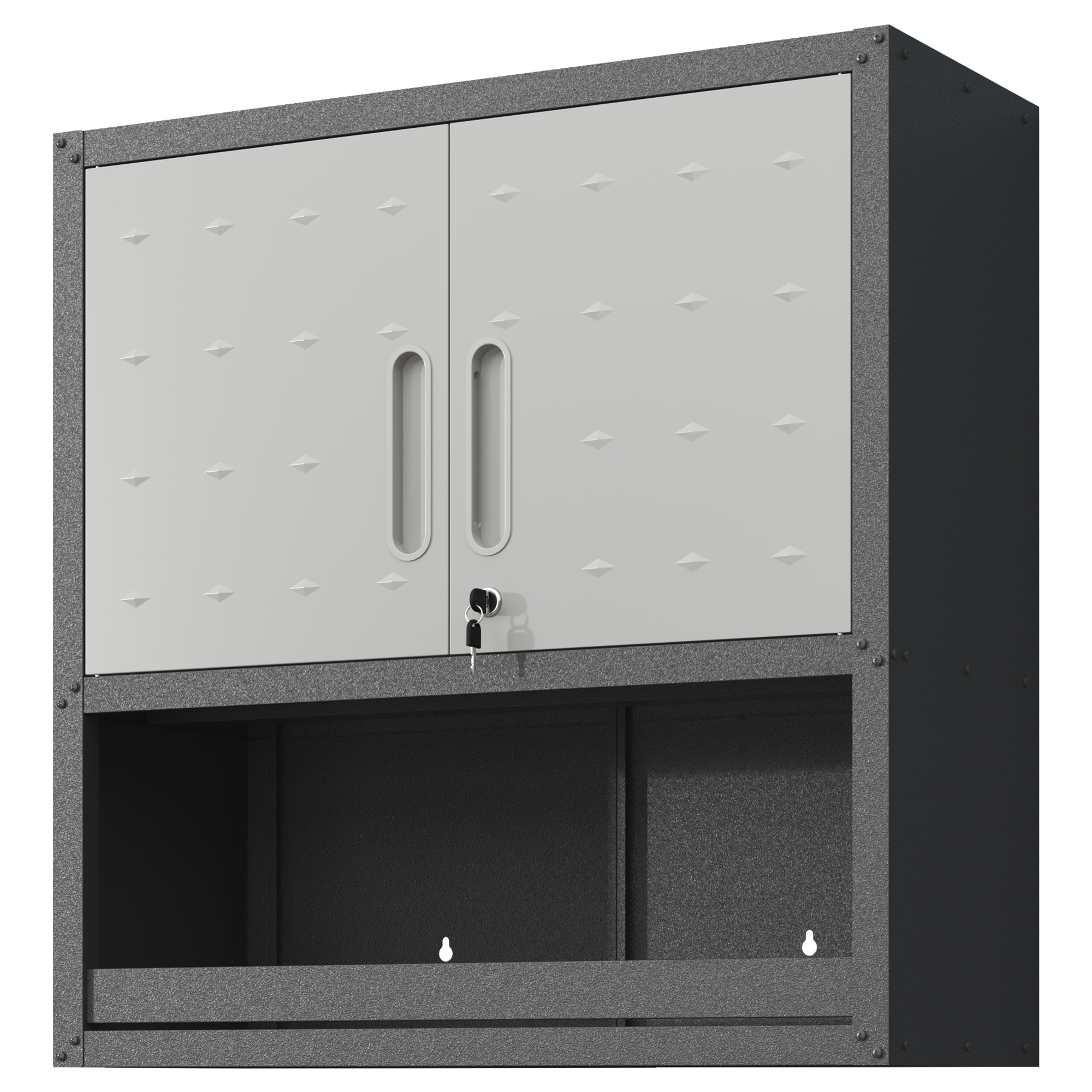 Wandmontierter Werkzeugschrank Aus Metall Mit Abschließbarer Tür, 1 Einlegeboden Und 1 Offener Schublade – 75 × 77 × 30 Cm, Grau, Für Garage, Lager, Büro (montage Erforderlich)
