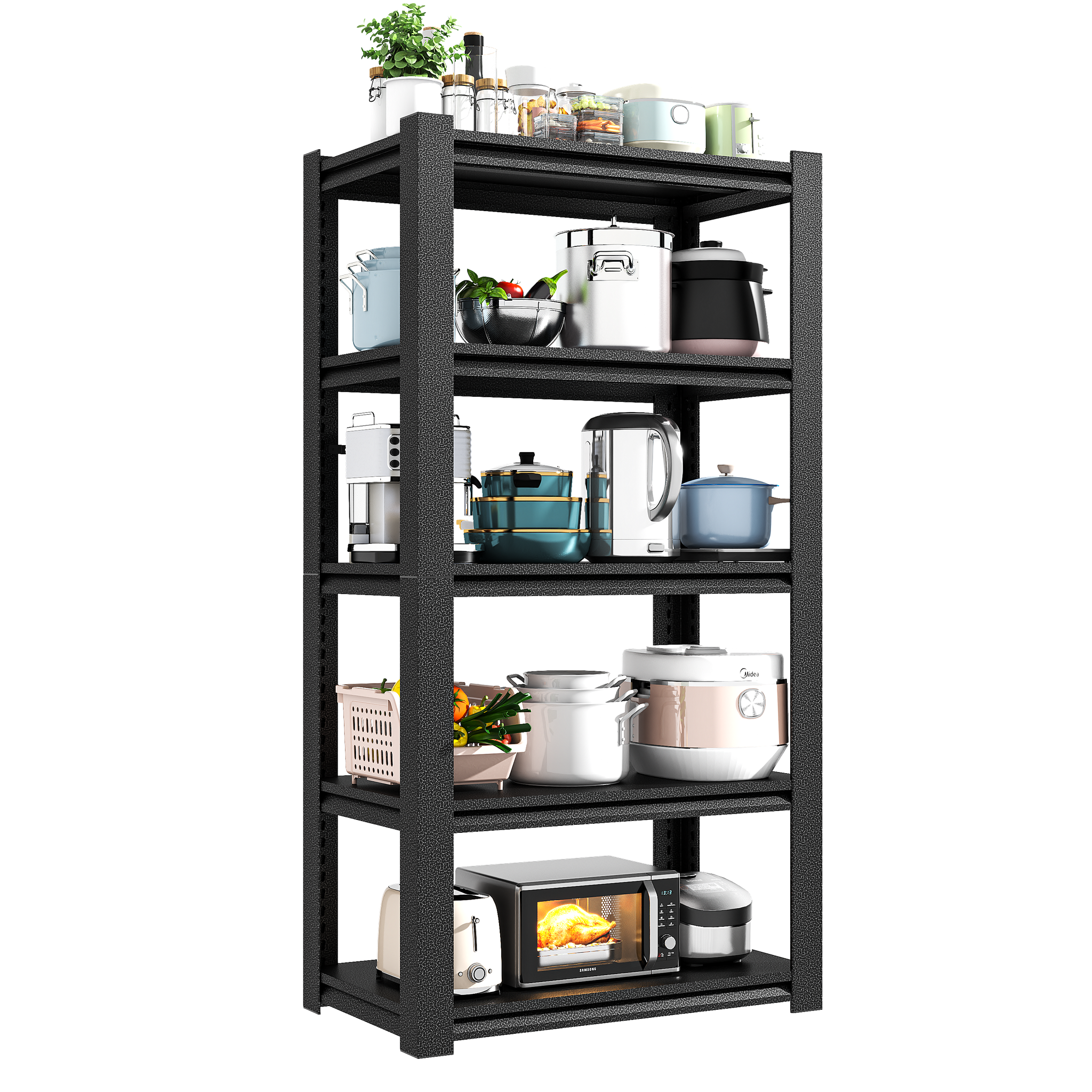 Robustes, 183 Cm Hohes Lagerregal Mit 5 Ablagen – Tragkraft 650 Kg, Verstellbar, Für Industrie Und Garage, Schwarz, 183 Cm Hoch X 90 Cm Breit X 40 Cm Tief