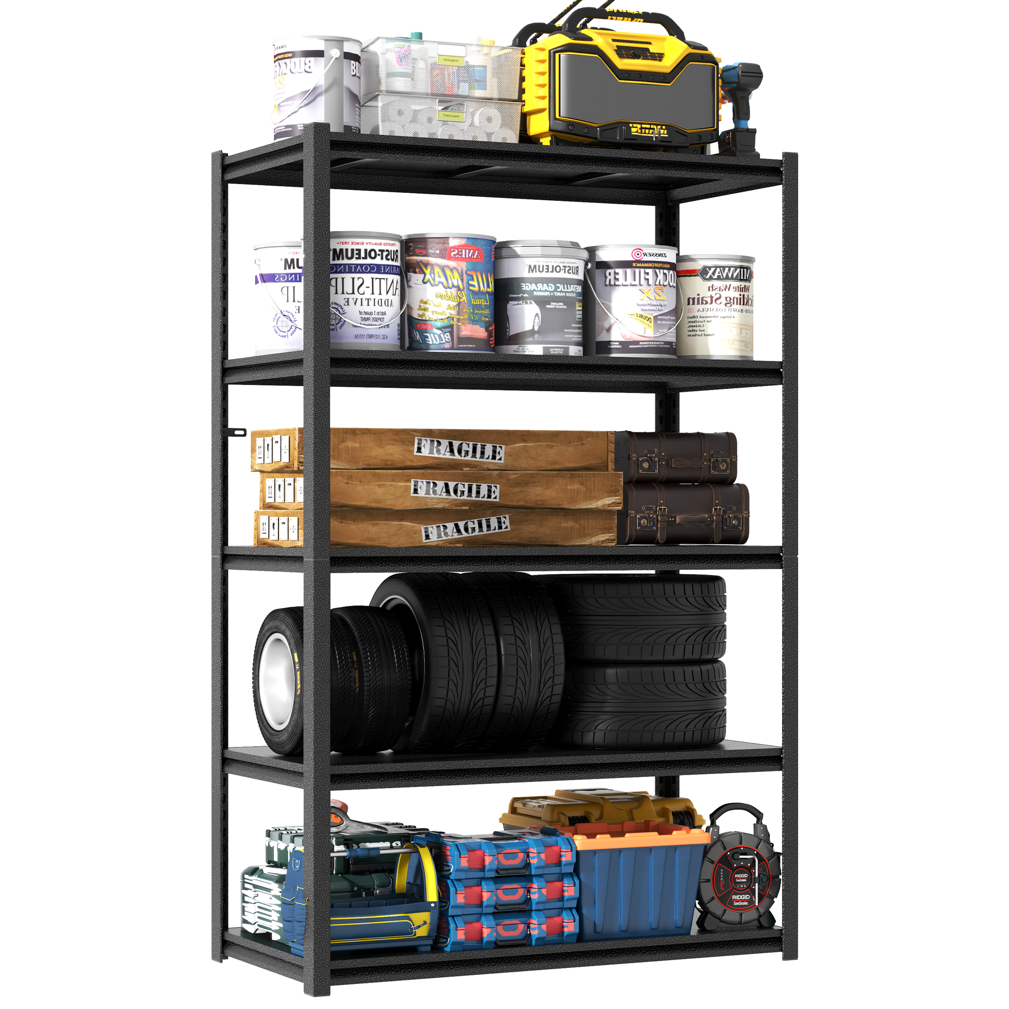 Schwerlastregal, 198 Cm Hoch, Mit 5 Böden – Metallregal, Tragkraft 650 Kg, Höhenverstellbares Industrieregal Für Garage, Keller Und Werkstatt, Schwarz, 198 Cm H × 120 Cm B × 45,7 Cm T