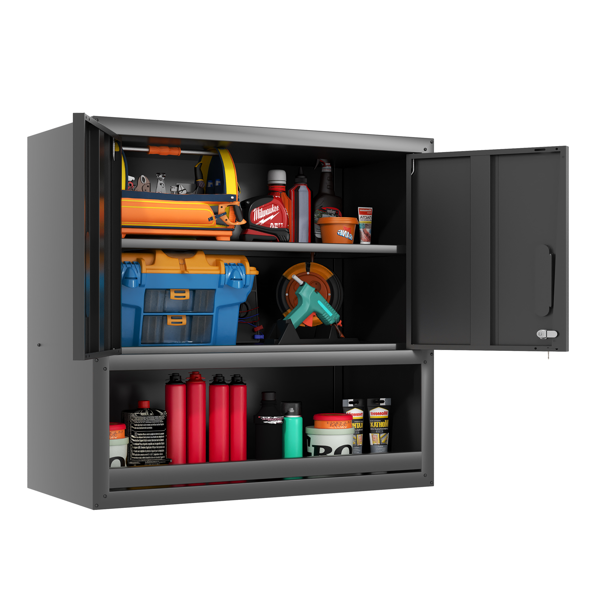 77 Cm Hoher, Wandmontierter Werkzeugschrank Aus Metall Mit Abschließbarer Tür, 1 Verstellbarem Einlegeboden Und 1 Offener Schublade – Ideal Für Garage, Lagerhalle, Büro (montage Erforderlich)