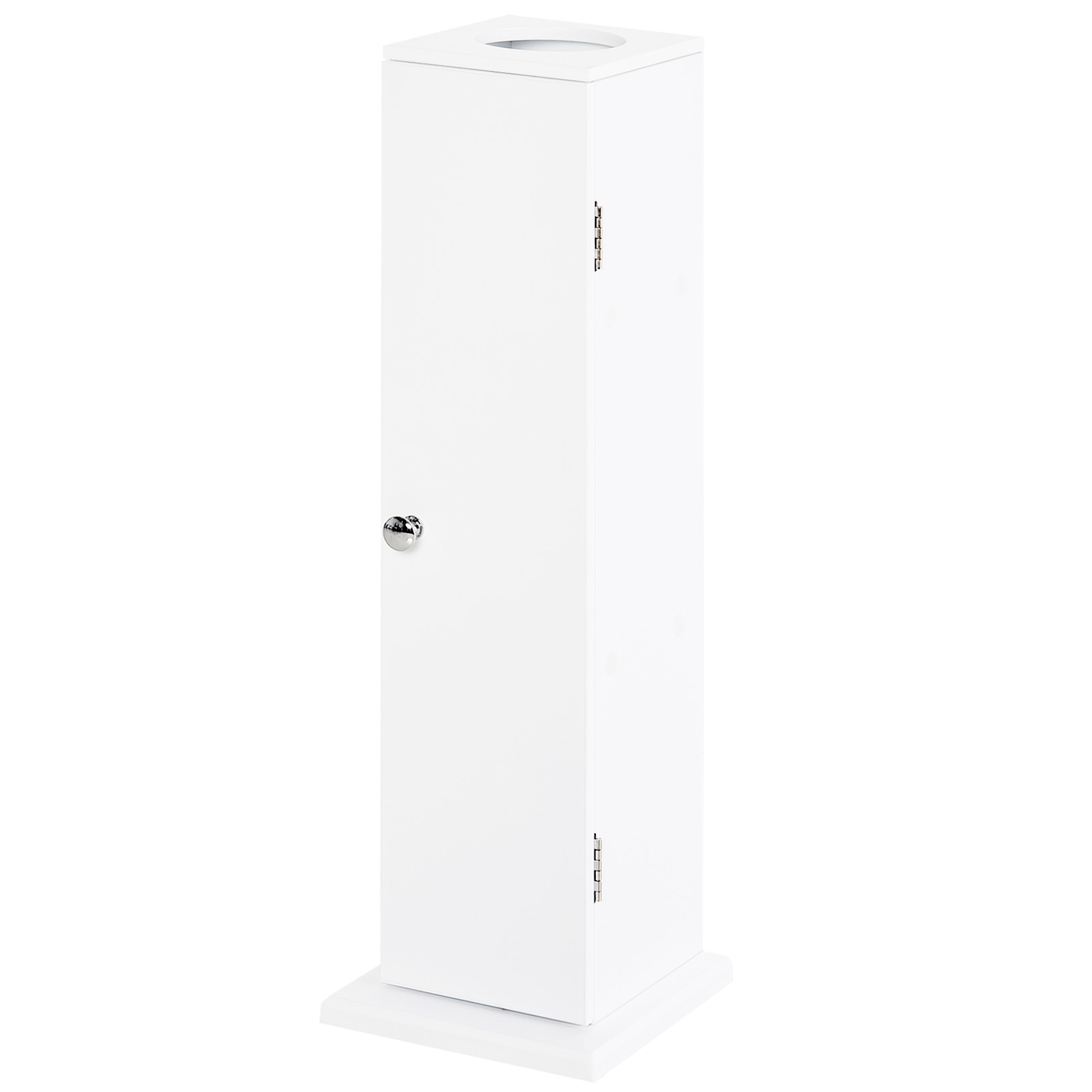 Schmaler Badezimmerschrank Mit Toilettenpapierhalter Und Ablagen, Modernes Design, 19,5 X 19,5 X 65 Cm, Weiß