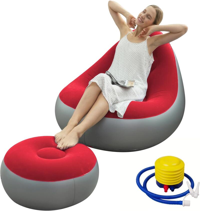 Campingsofa Mit Fußstütze, Tragbarer Gartenstuhl, Zweiteiliges Set Für Camping Und Zuhause, Rot, Einsitzer.