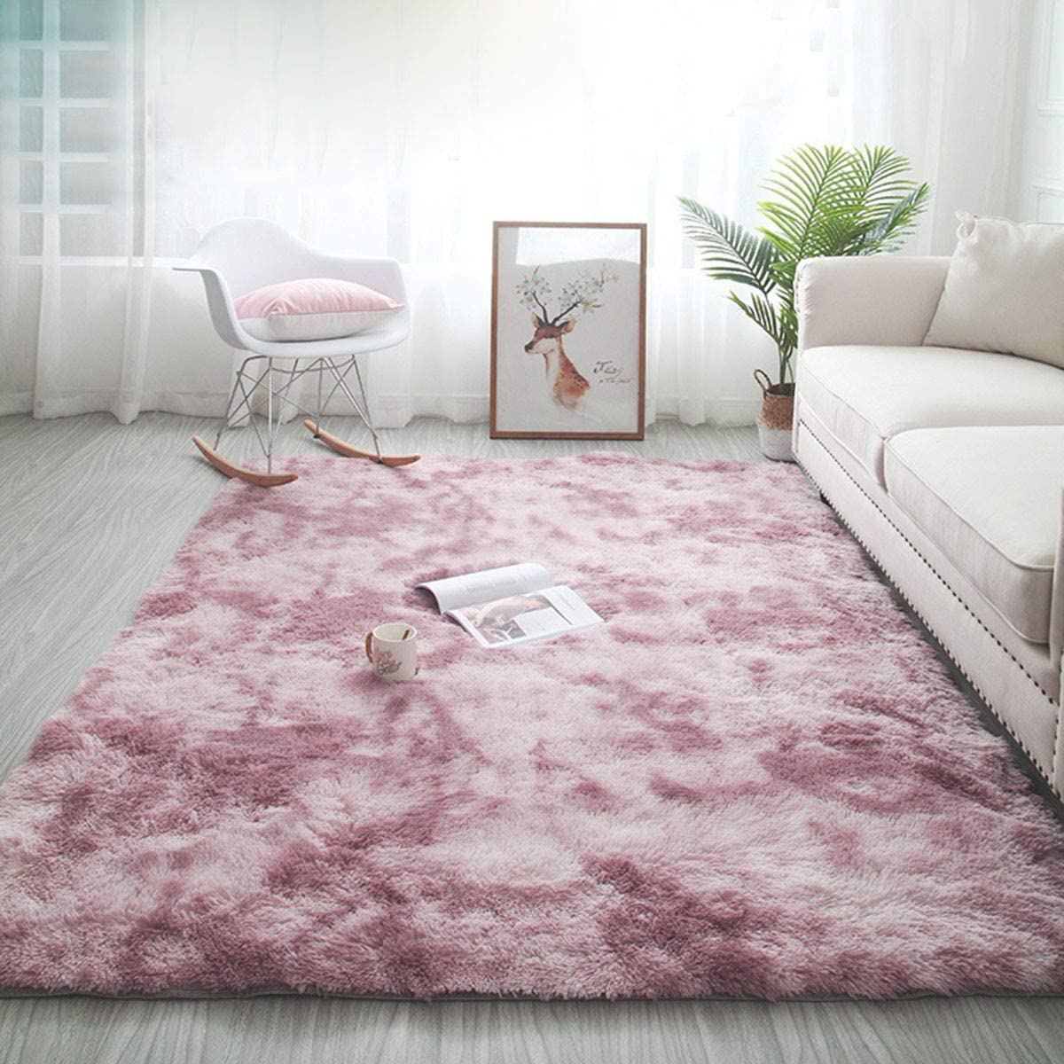 Freosen - Shaggy Wohnzimmerteppich 160 X 230 Cm Rosa Plüsch Weicher Teppich Aus Polypropylenfaser Rutschfester Schlafzimmerteppich
