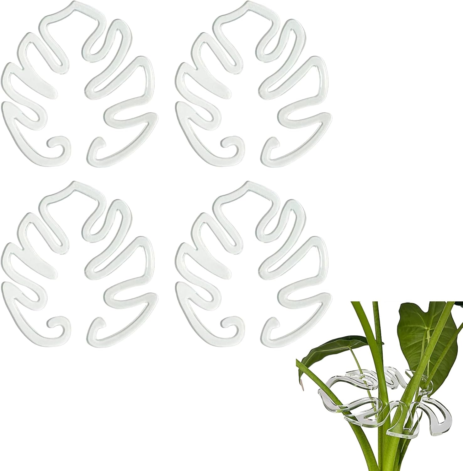 4 Stück Monstera-pflanzenstützen, Transparente Acryl-stielstützen Für Vertikales Wachstum, Blattförmige Stützen Zur Förderung Des Pflanzenwachstums