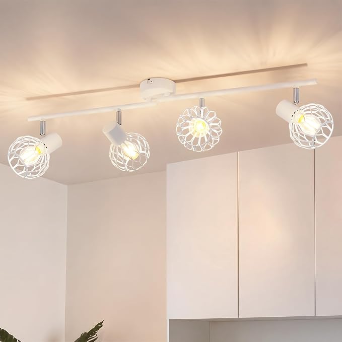 Gbly Led Deckenstrahler 4 Flammig Deckenlampe Weiß E14 Metall 350° Schwenkbar Wohnzimmer Lampe Deckenspot Küche Deckenleuchte Ohne Leuchtmittel