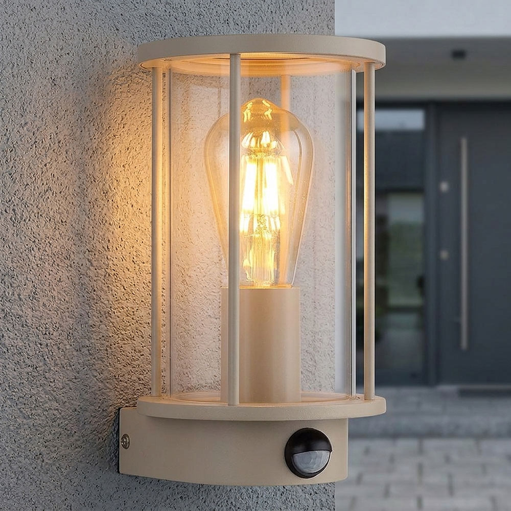 Led Außen-wandleuchte Wandlampe Bewegungsmelder Sandfarben Glas Klar H 25,2 Cm