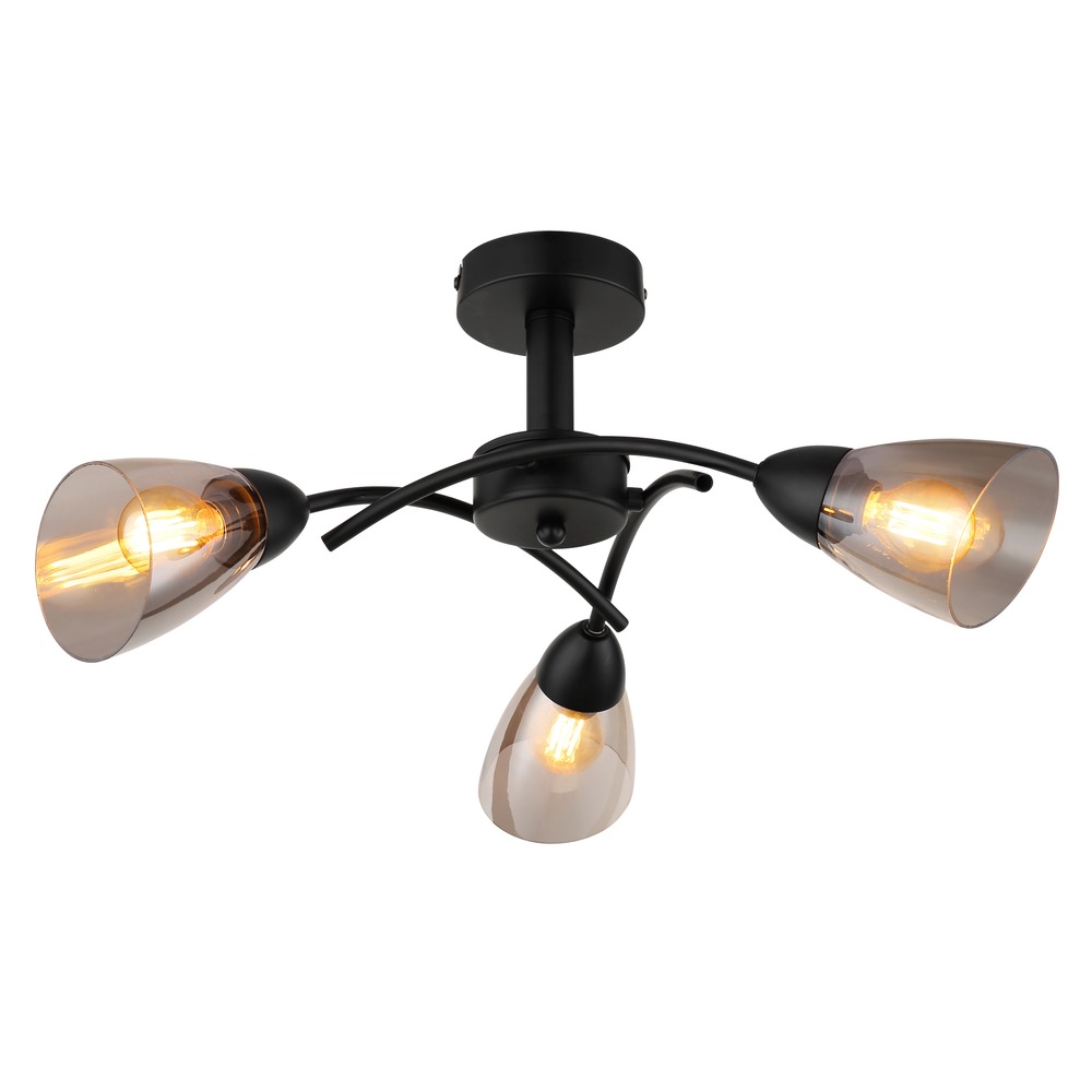 Deckenleuchte Deckenlampe Wohnzimmerlampe 3-flammig Schwarz Metall Ø 52 Cm