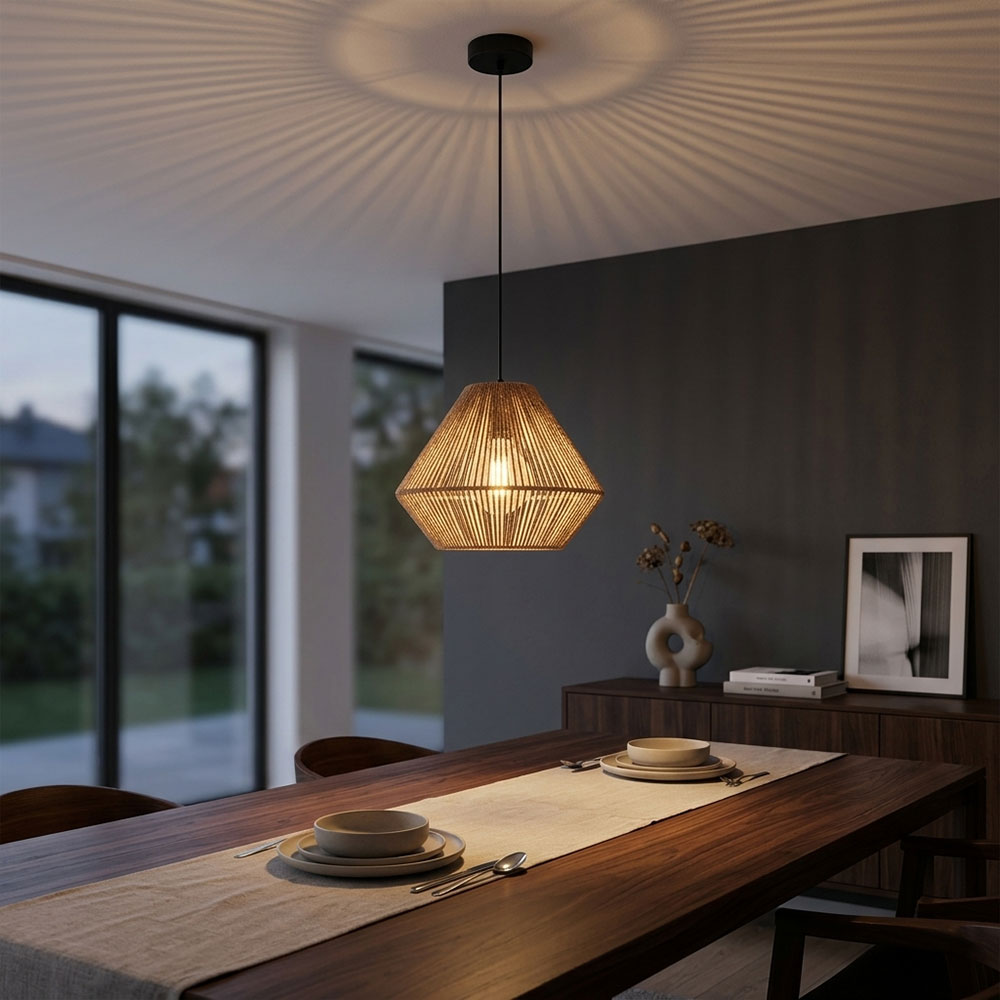 Led Pendelleuchte Hängelampe Esszimmerlampe Naturseile Braun Metall H 120 Cm