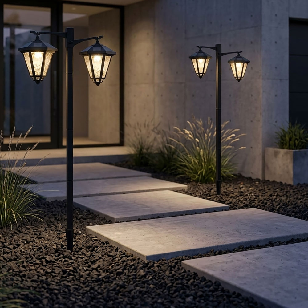 2x Led Solar Stehleuchte Gartenleuchte Dämmerungssensor Schwarz Laterne H 136 Cm