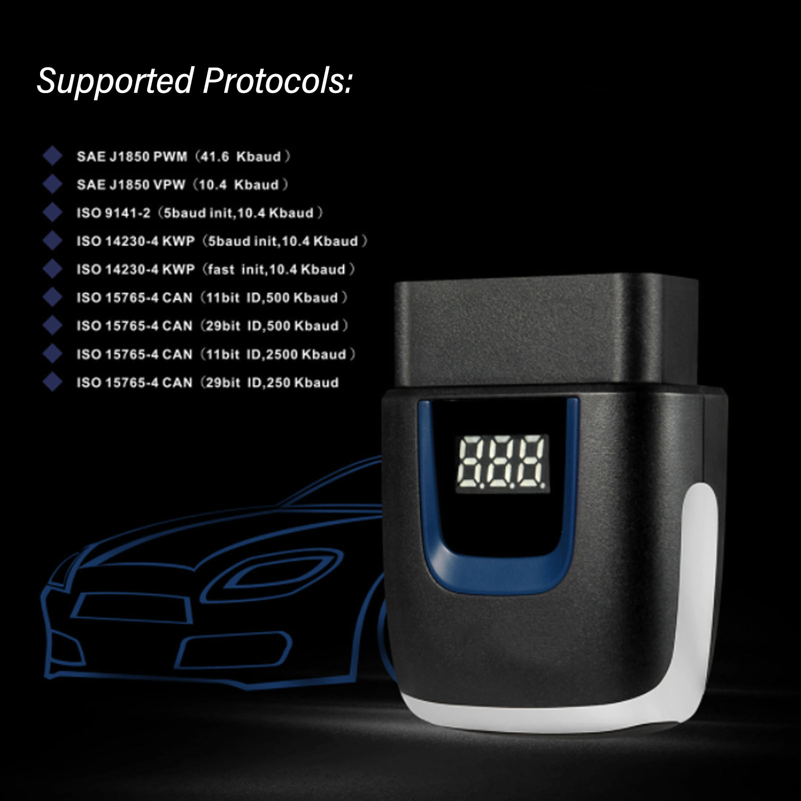 9–36 V Kabelloser Obd2-scanner Mit Bluetooth, Fehlercodeleser, Obd-ii-diagnosegerät, Energiesparmodus Und Digitalanzeige