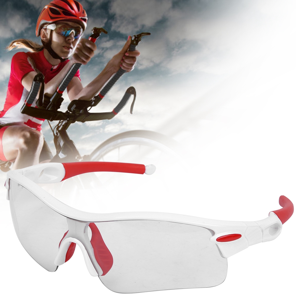 Robuste Outdoor-sportbrille Für Radfahren, Polarisiert, Winddicht, Uv-beständig, Farbwechselnd, Weiß/rot