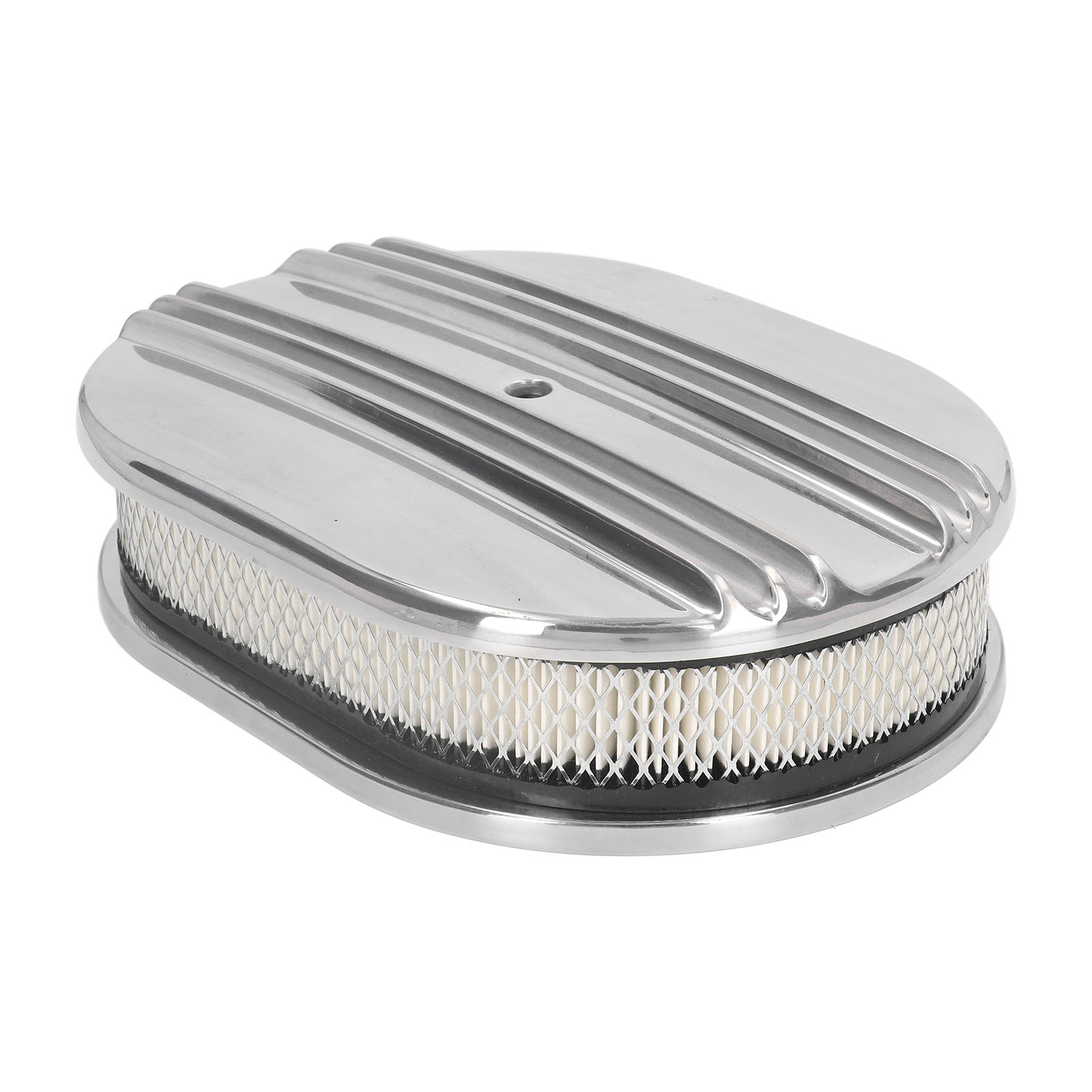 12-zoll-luftfilter, Oval, Halbgerippt, Polierte Aluminiumlegierung, Passend Für 5 1/8-zoll-vergaser