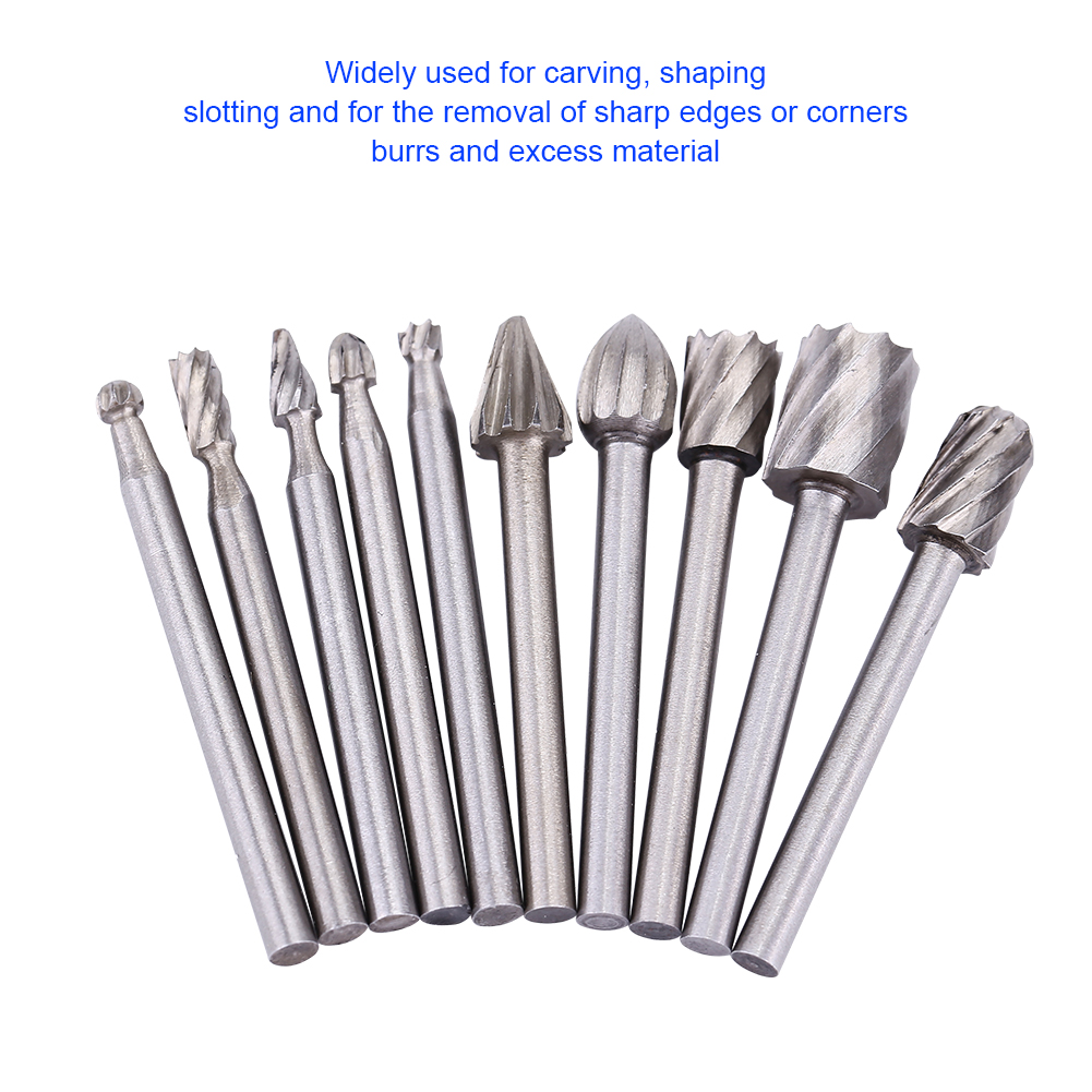 Set Mit 10 Hss-hochgeschwindigkeitsstahl-fräsern, Holzschnitzfeilen, 3-mm-rundschaft, Fräs- Und Gravierwerkzeugen