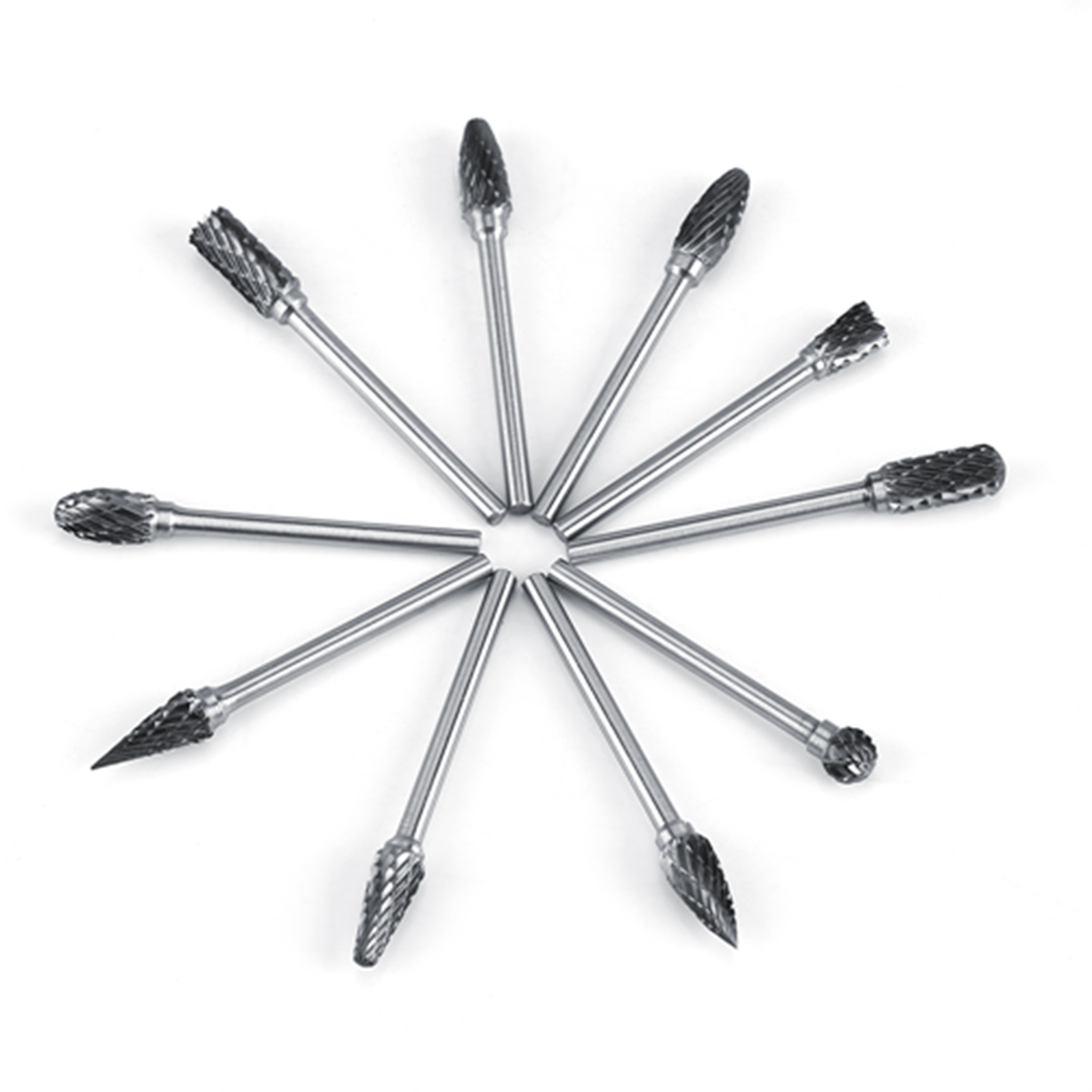 Konvolut Von 10 Hartmetall-rotationsfeilen, 3 Mm Schaft, 6 Mm Durchmesser, Doppelte Schneide, Fräszubehörset