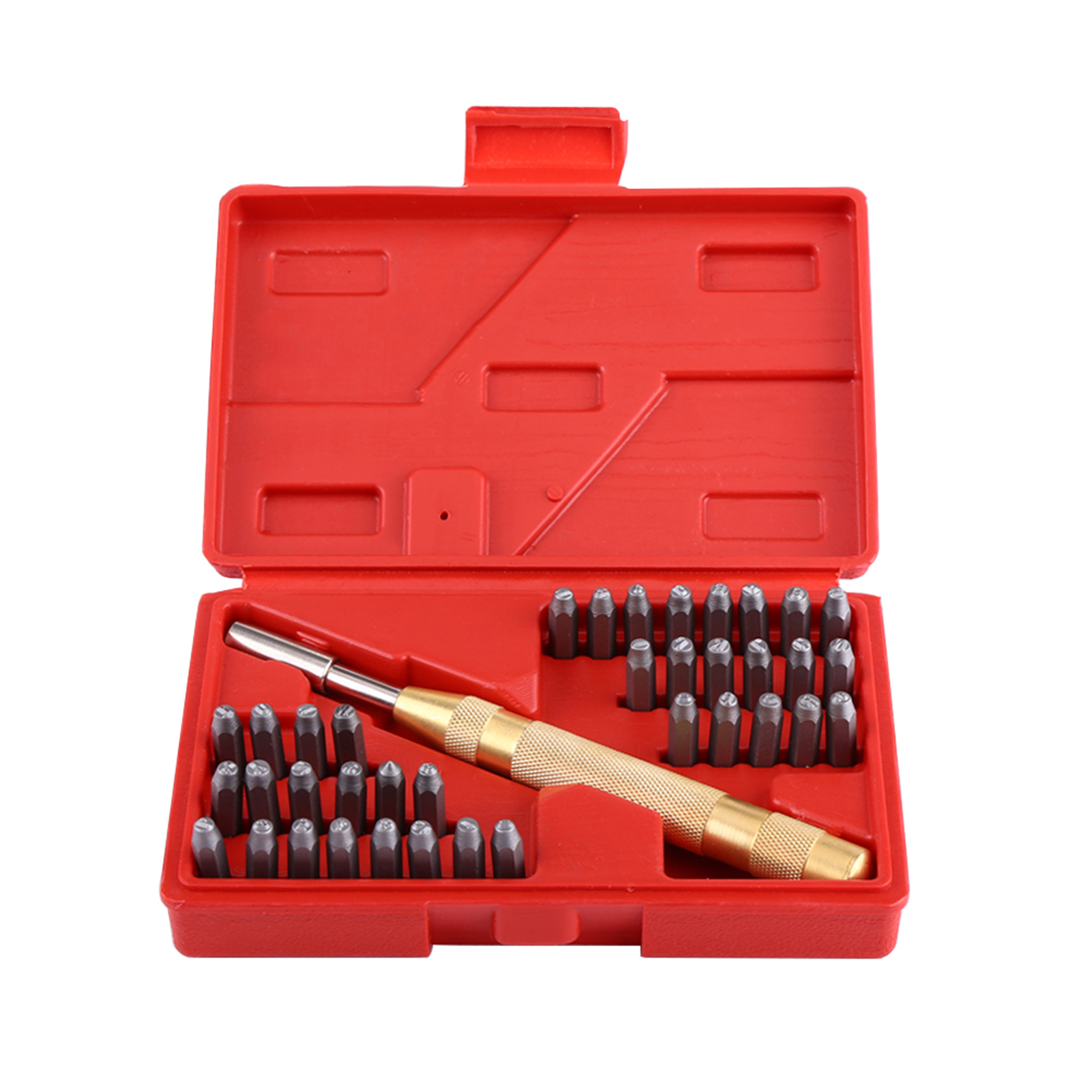 Set Mit 38 Selbststanzenden Stempeln Mit Zahlen Und Buchstaben Zum Markieren Von Metall, Kunststoff Und Leder, Komplettes Werkzeugset