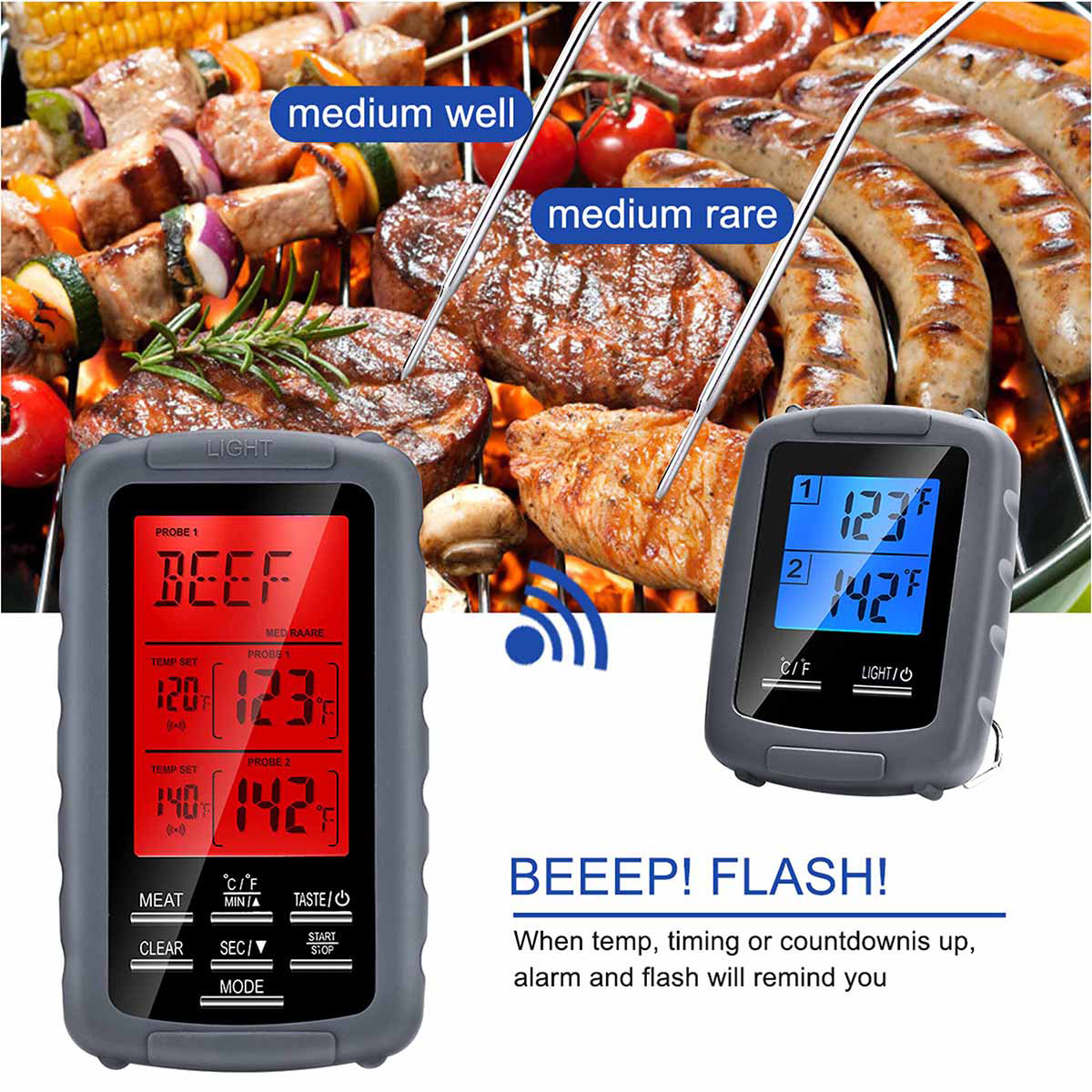 Küchenthermometer Mit Zwei Sonden Für Grill, Smoker, Grillrost Und Backofen, Sofortige Fleischtemperaturmessung