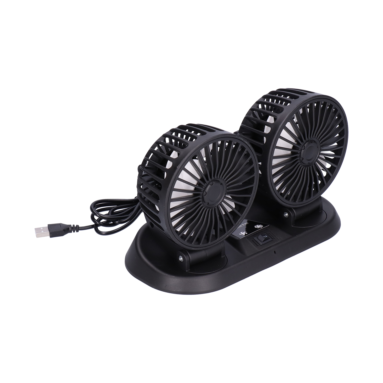 360° Drehbarer Doppelkopf-5-blatt-autoventilator, Tragbarer Usb-autokühler Mit Parkplatznummernaufkleber