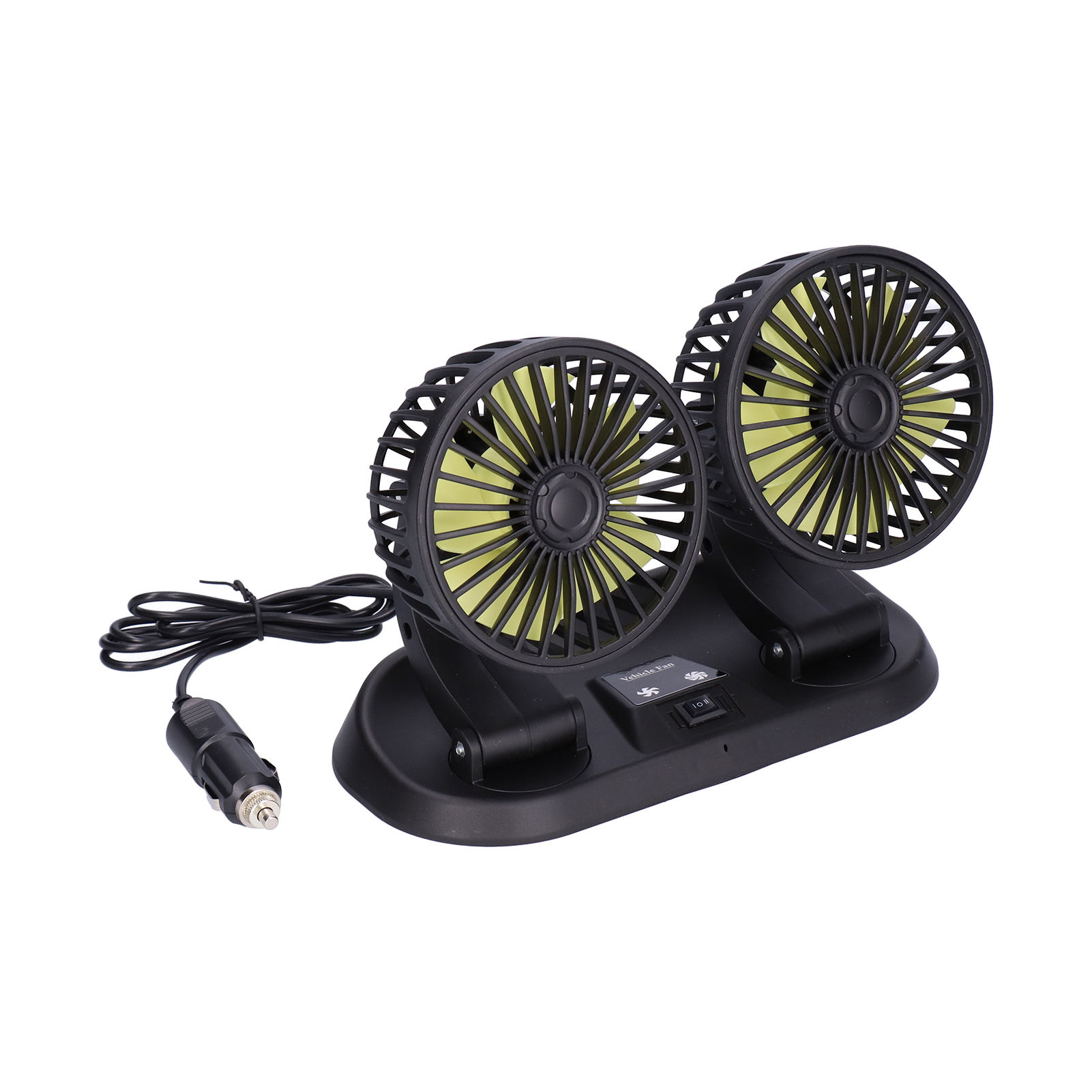 360° Drehbarer Autolüfter, Doppelkopf, 5 Flügel, 2 Geschwindigkeitsstufen, Autokühler, 12 V, Gelb
