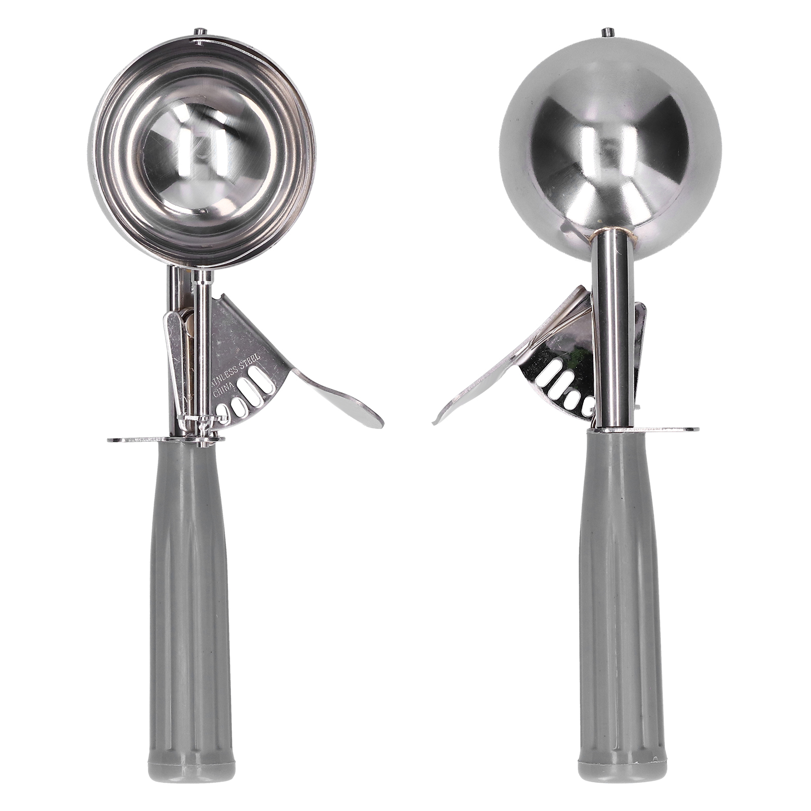Multifunktionale Eisschaufel Aus Edelstahl, 7 Cm Durchmesser, Grauer Griff, Küchenutensil Zum Servieren Und Schöpfen Von Eis.
