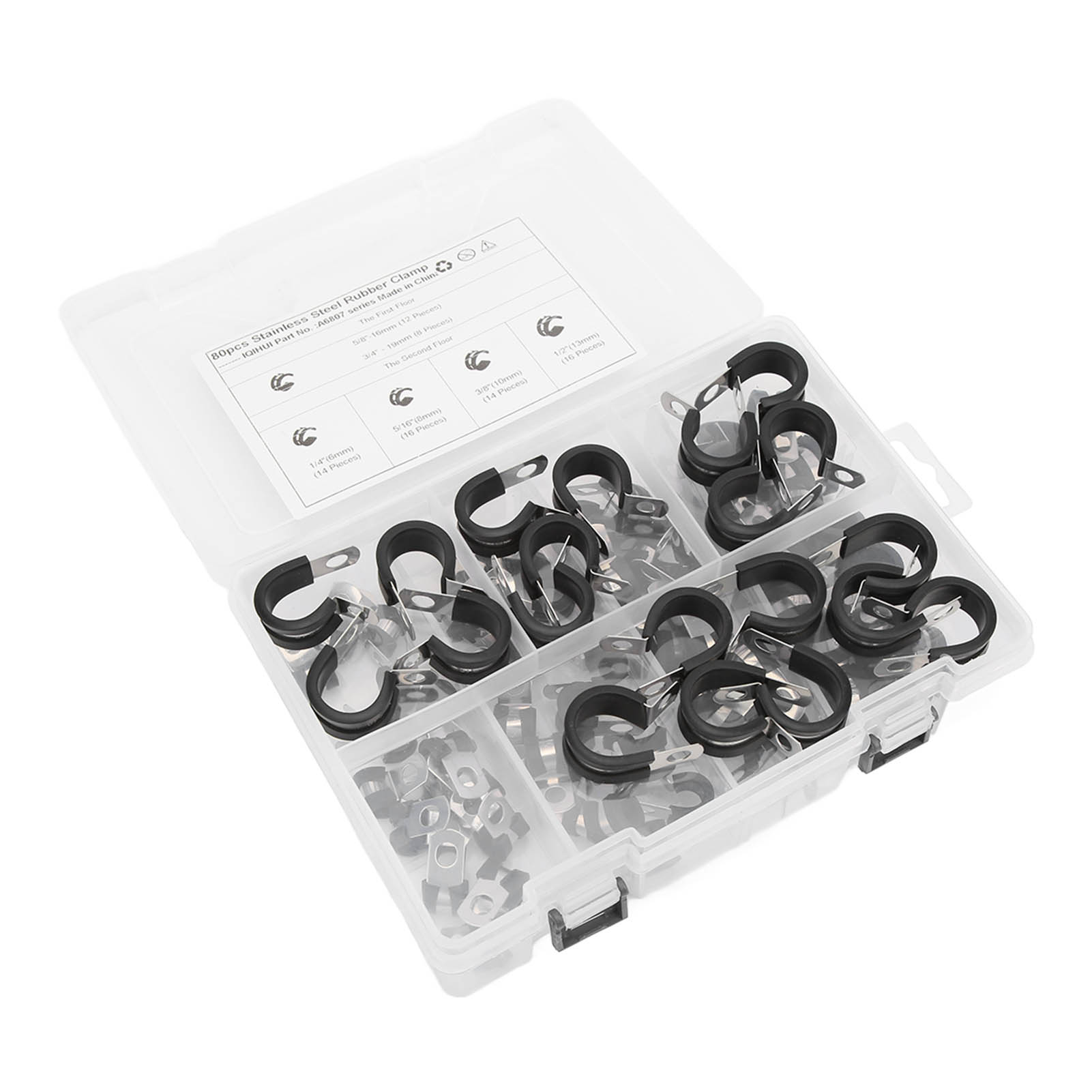 80-teiliges Set P-typ-kabelklemmen, 6-20 Mm Befestigungsclips, Schlauchhalter Für Schläuche, Kraftstoffleitungen, 1/4", 5/16", 3/8", 1/2", 5/8", 3/4